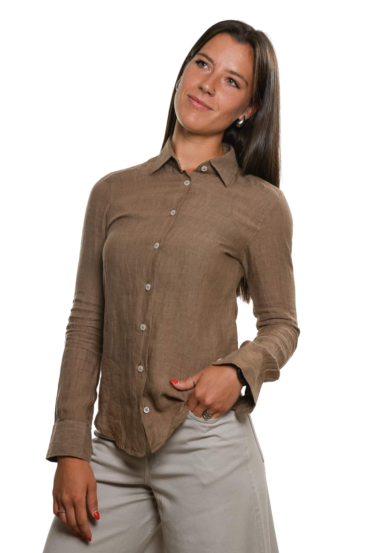 Camicia Puro Lino Marrone Donna