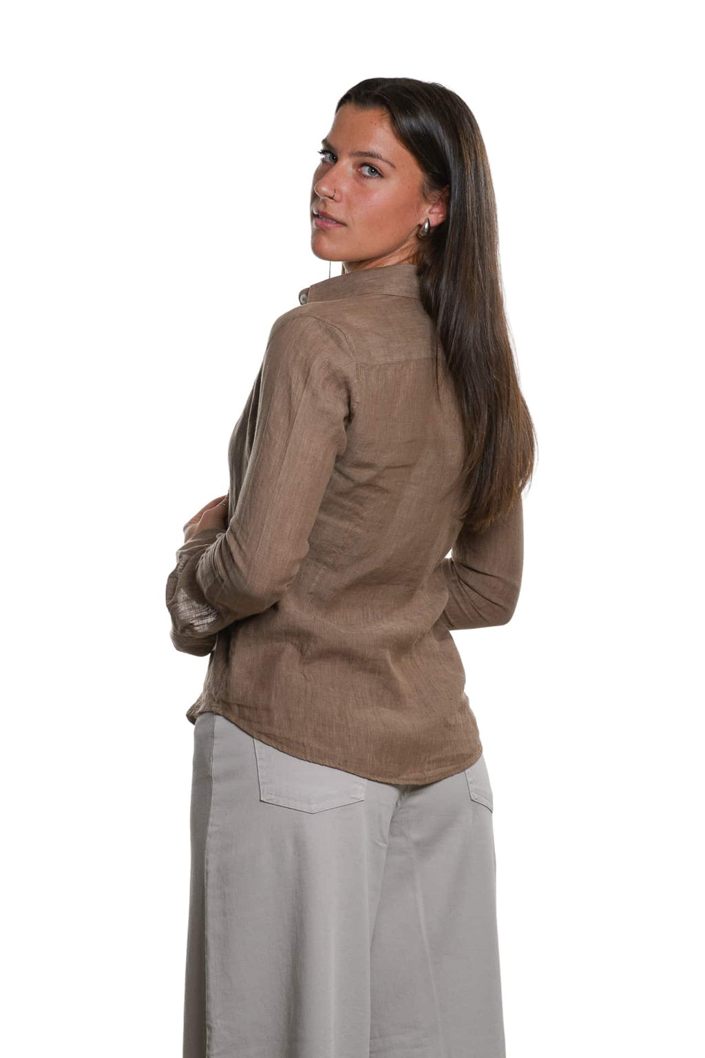 Camicia Puro Lino Marrone Donna