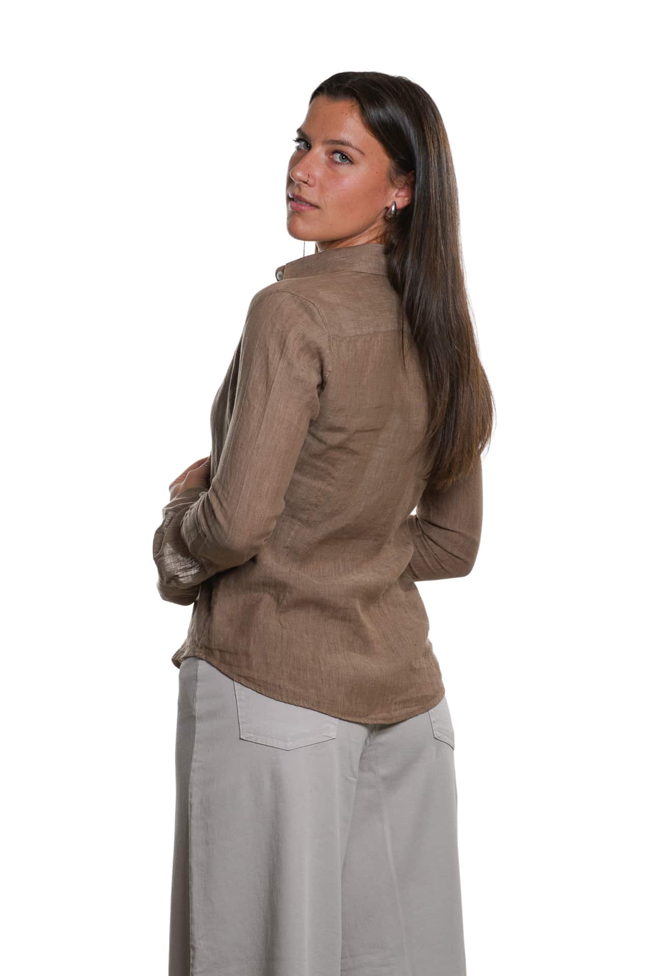 Camicia Puro Lino Marrone Donna