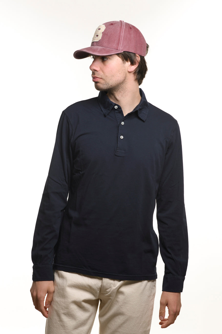 Polo Long Sleeve Navy 100% Cotone Jersey
