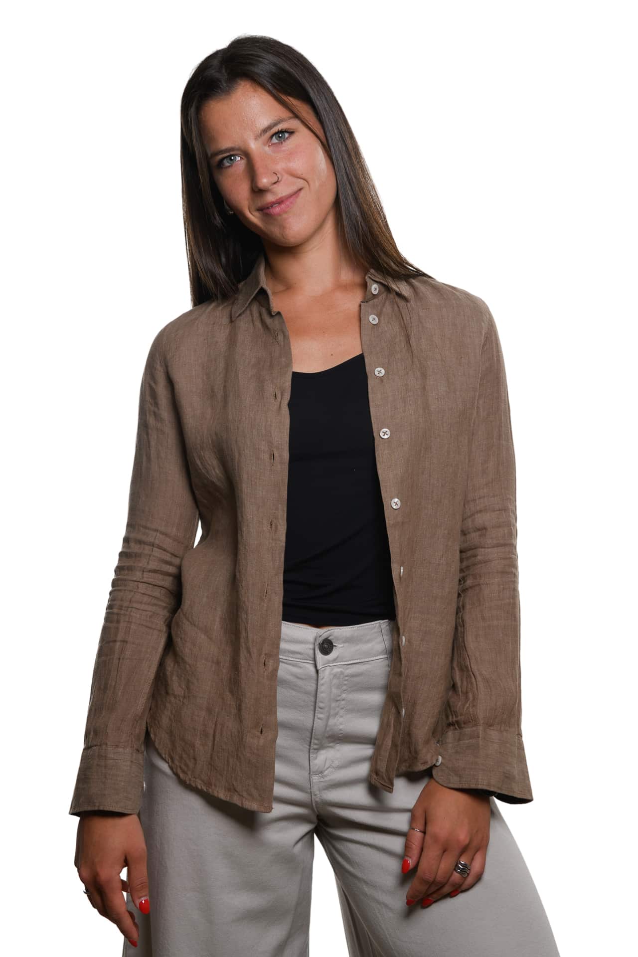 Camicia Puro Lino Marrone Donna
