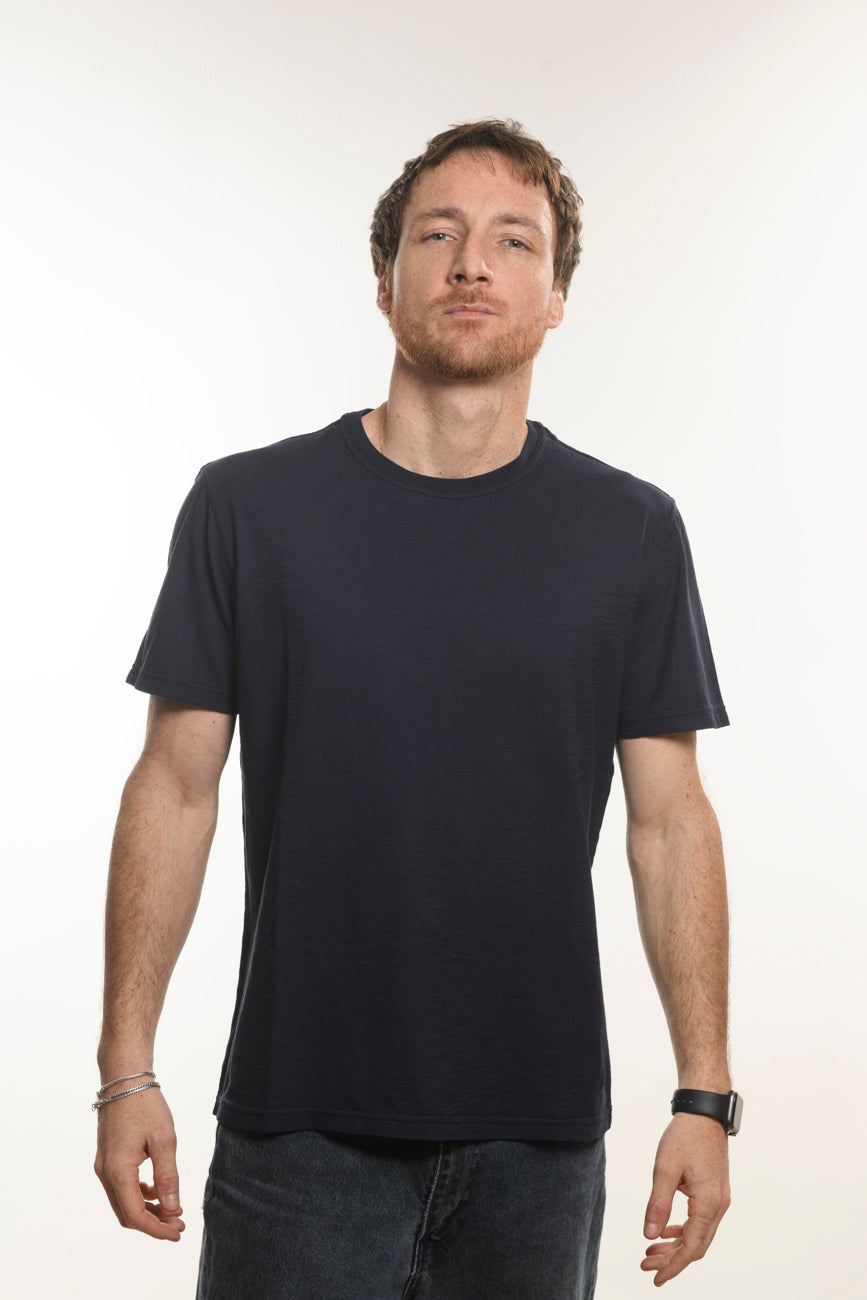 Tee Navy 100% Cotone Fiammato