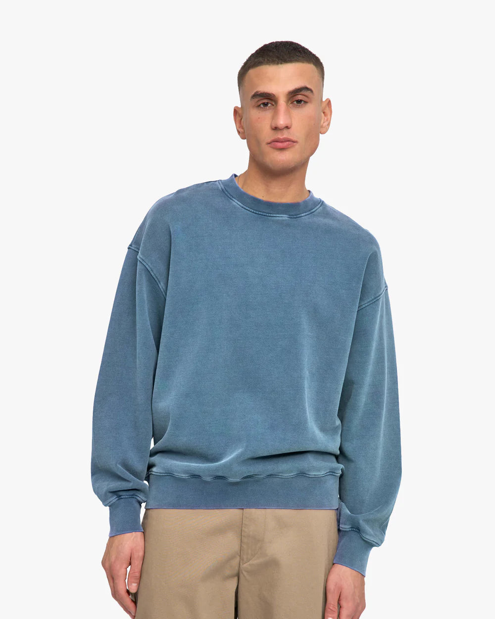 Organic Oversized Crew Faded Indigo