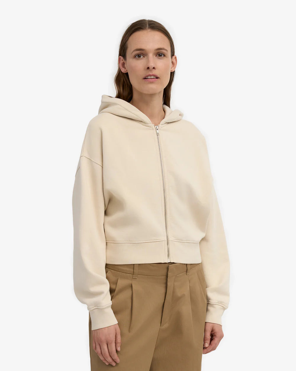 Organic Crop Zip Hood Ivory White