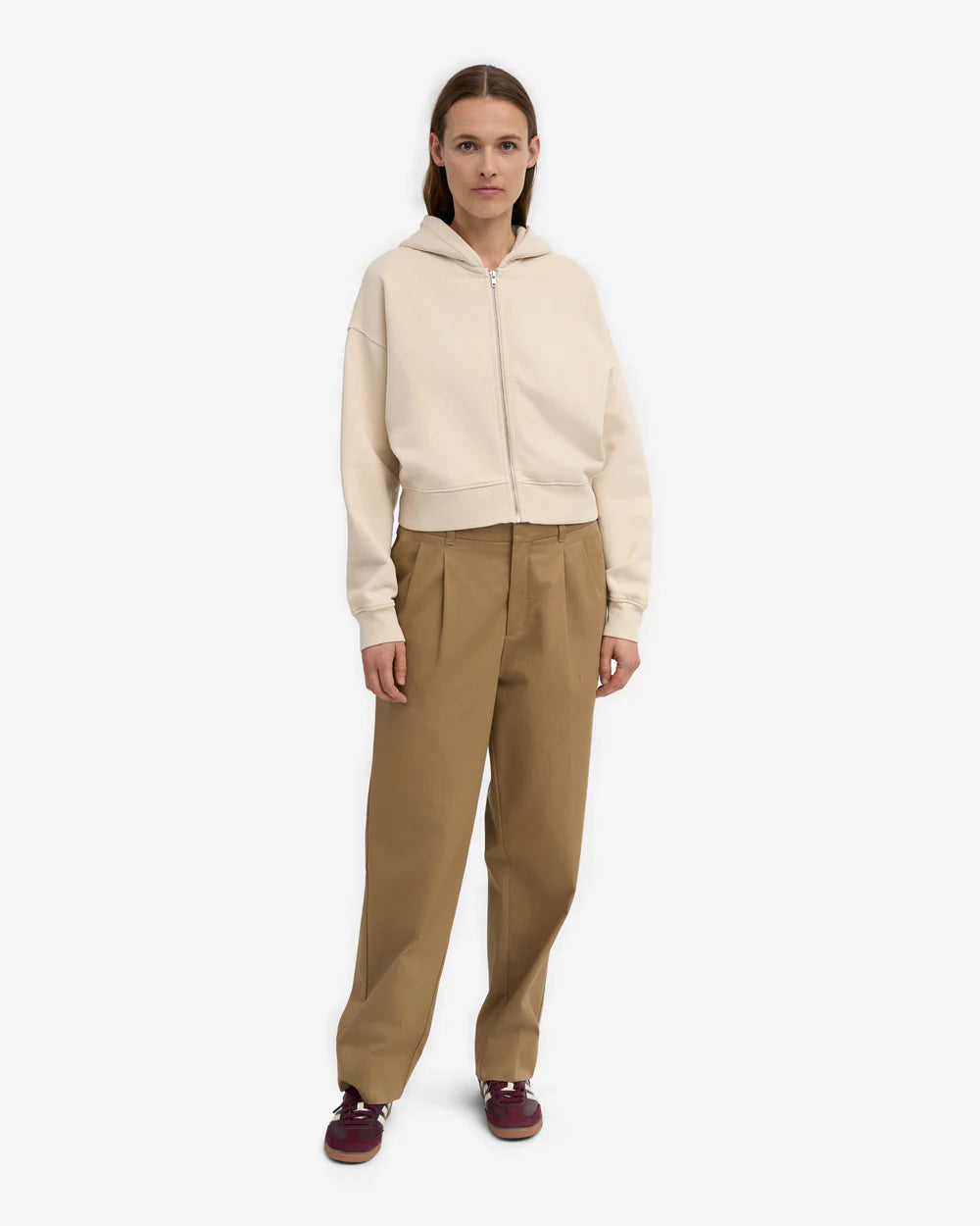 Organic Crop Zip Hood Ivory White