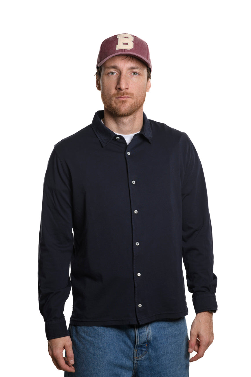 Polo Camicia Navy 100% Cotone Jersey