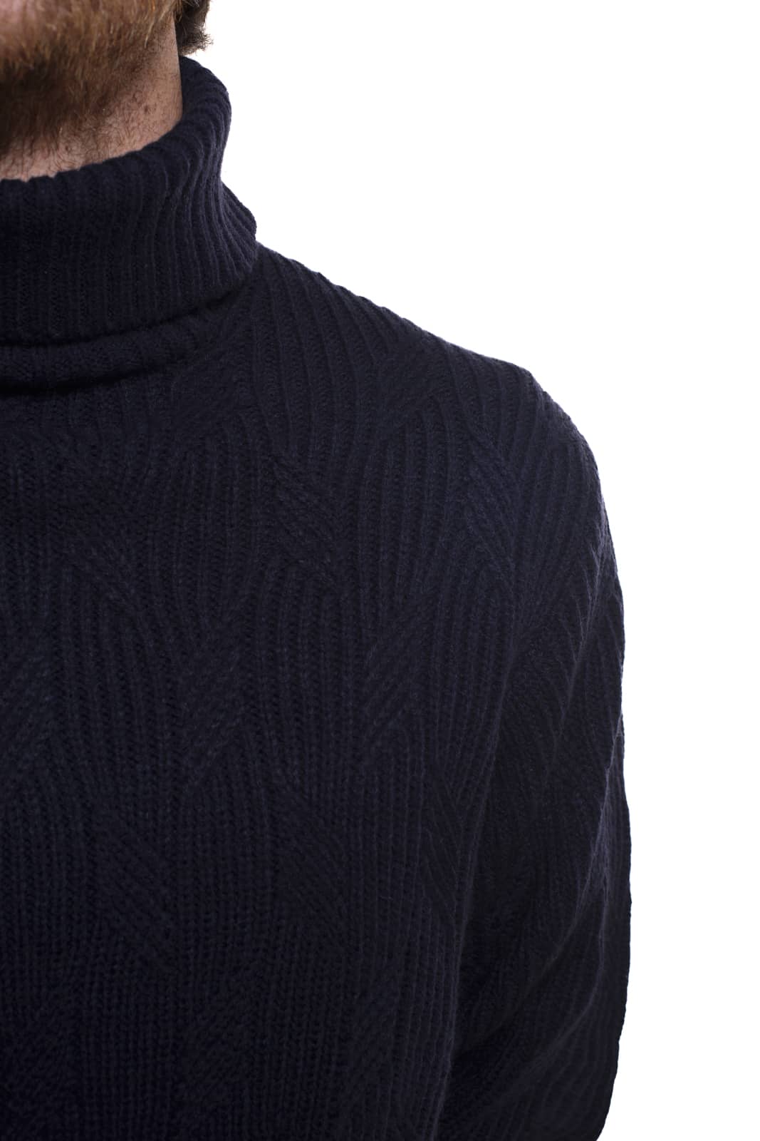 Maglione Dolcevita In Treccia Blue