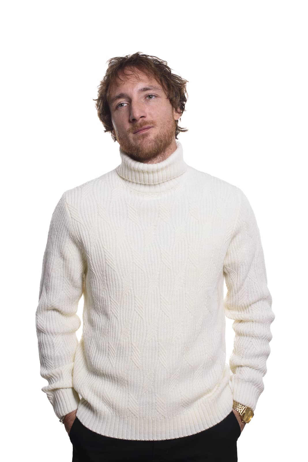 Maglione Dolcevita In Treccia Bianco