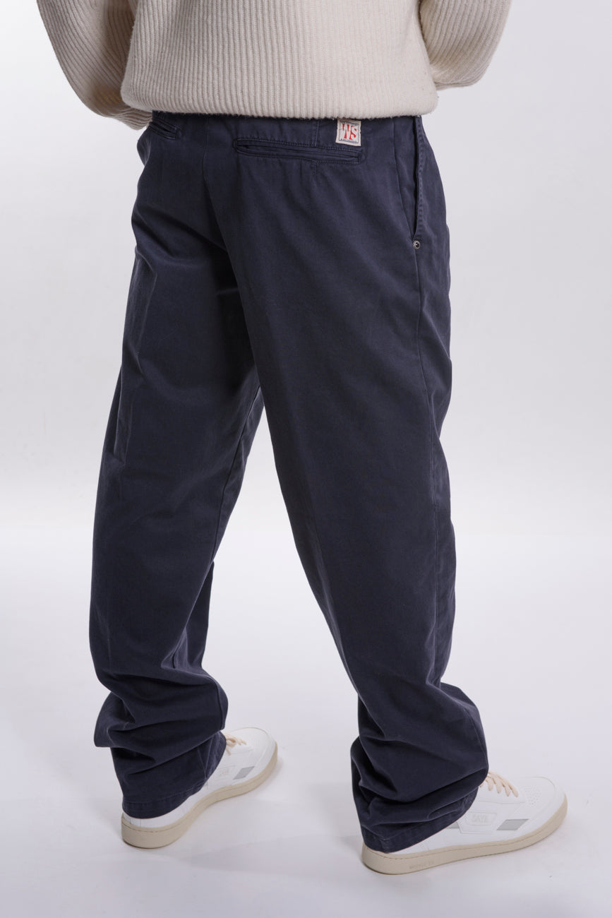 Pantalone con Pinces Gamba Ampia Gabardina Blu