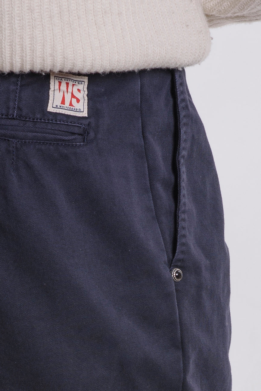 Pantalone con Pinces Gamba Ampia Gabardina Blu