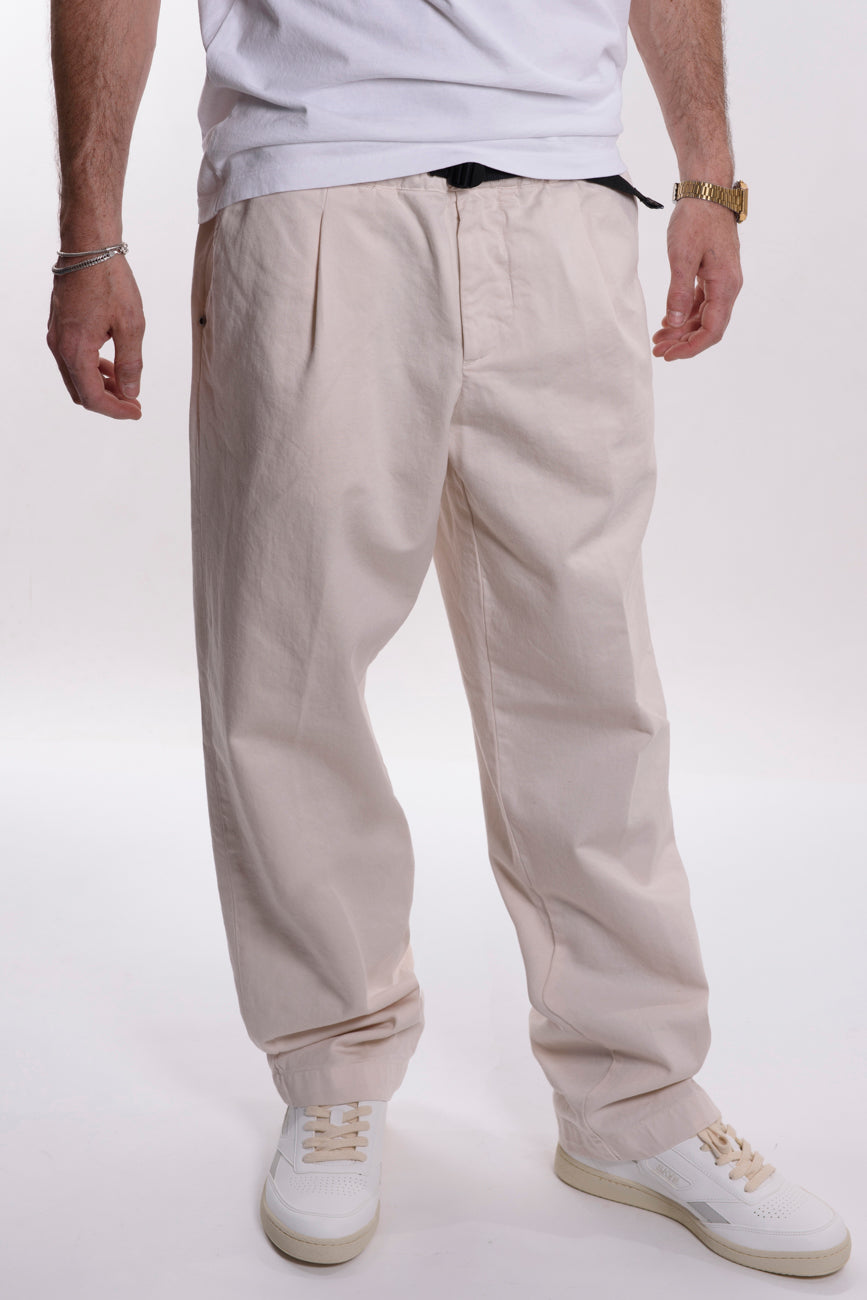 Pantalone con Pinces Gamba Ampia Bull Cotone Panna