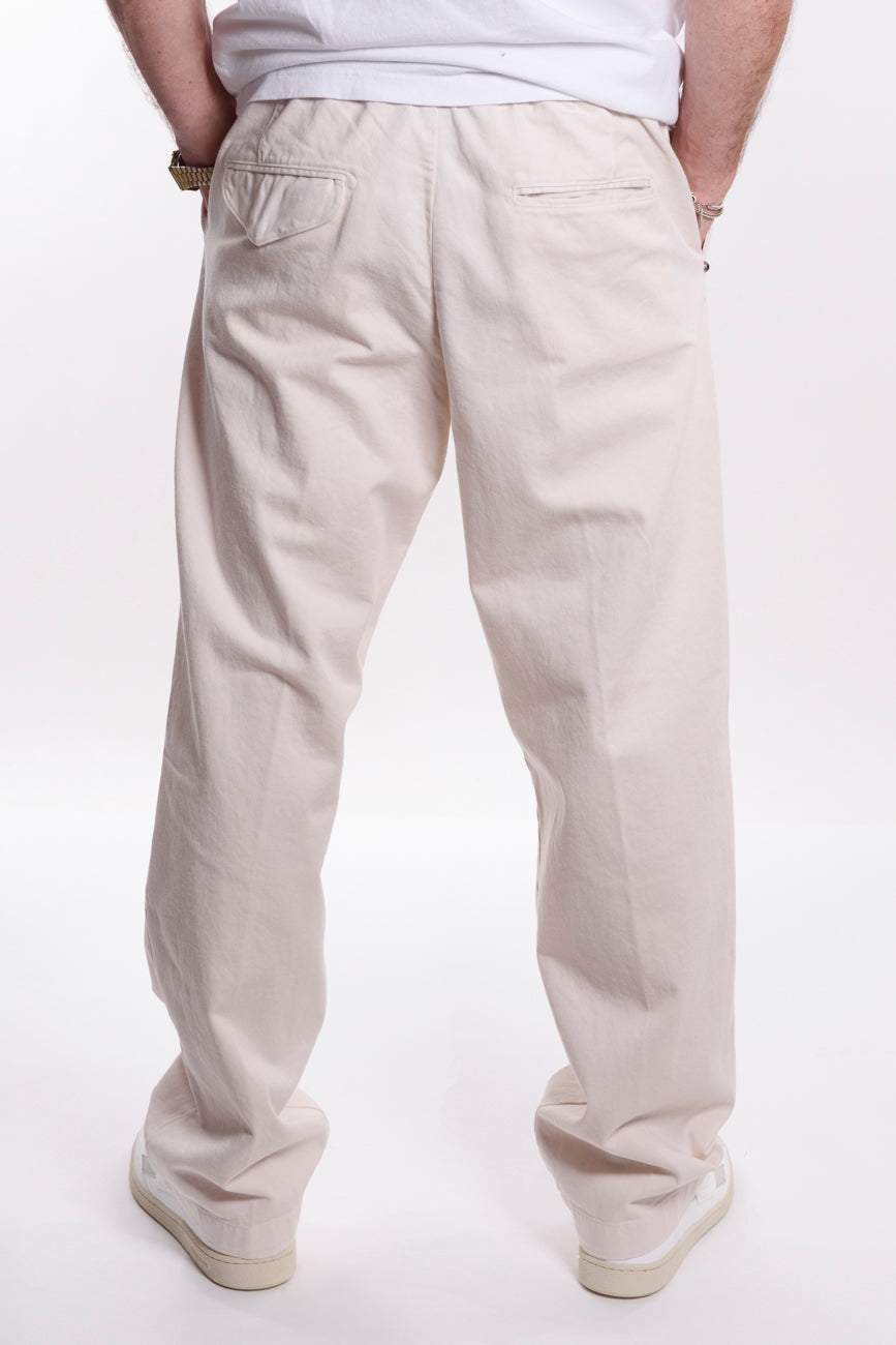 Pantalone con Pinces Gamba Ampia Bull Cotone Panna