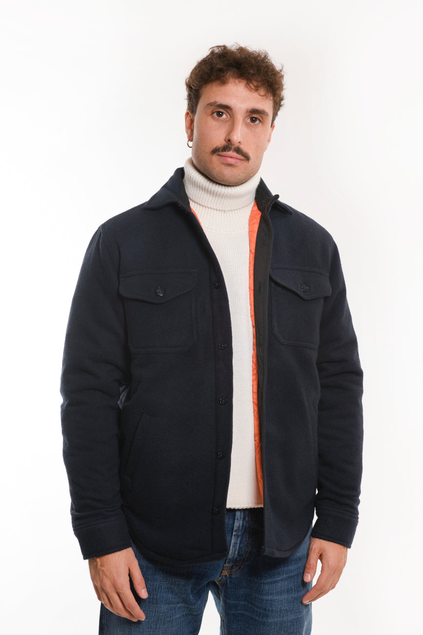 Wool Padded Shirt Navy Blue