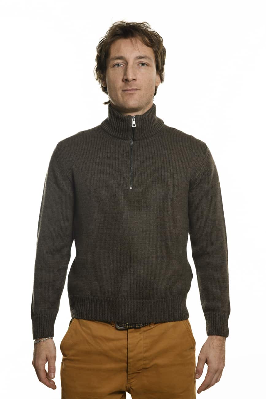 Mezza Zip Merino Brown