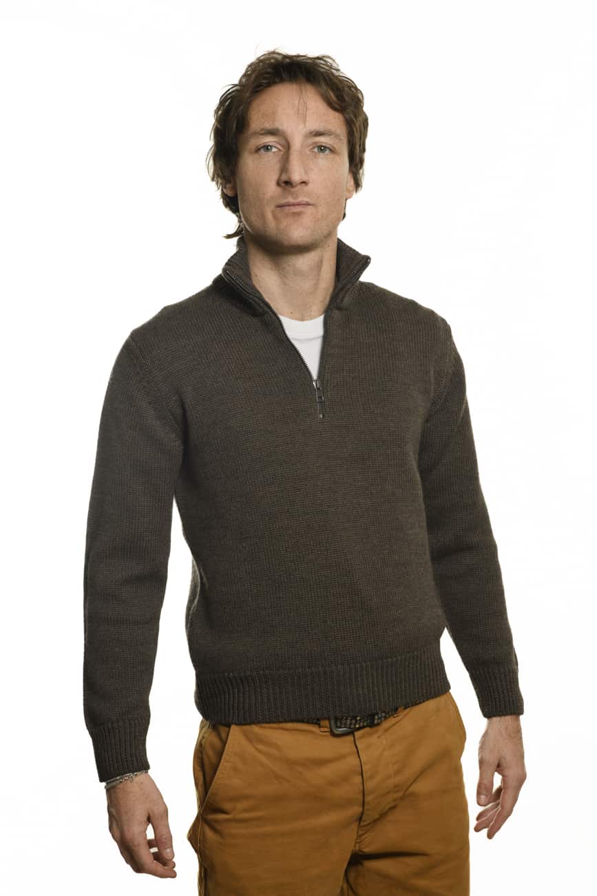 Mezza Zip Merino Brown