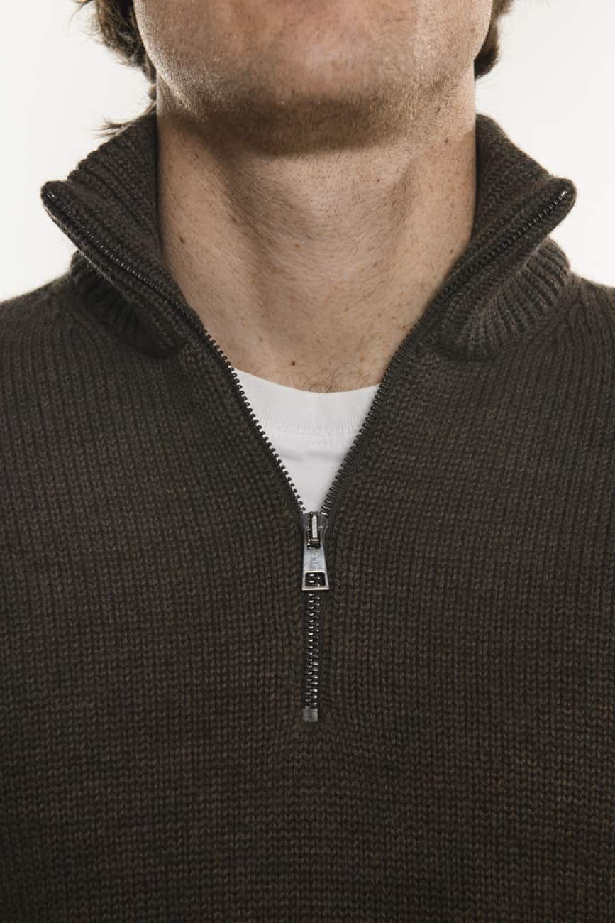 Mezza Zip Merino Brown