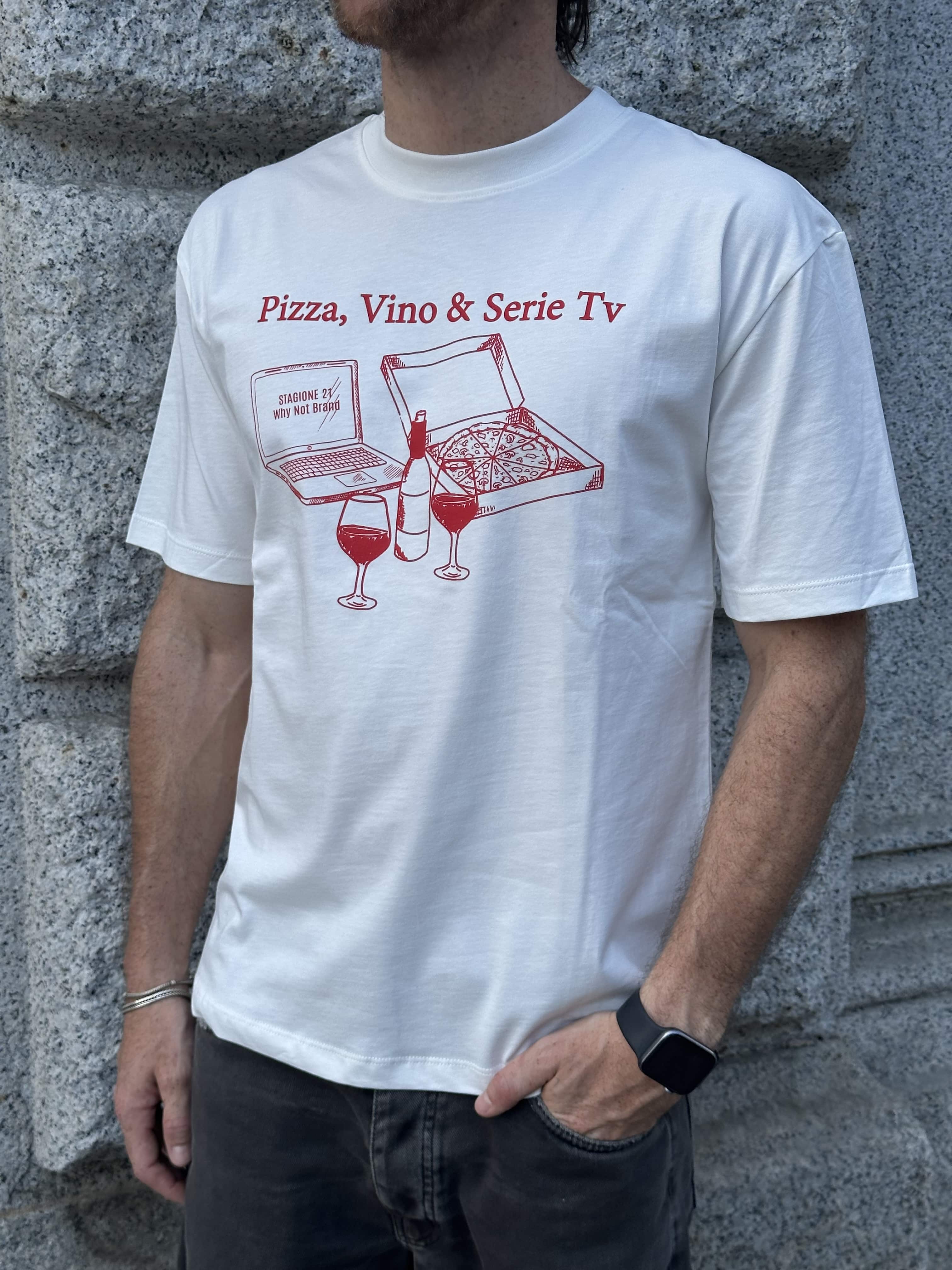 T-Shirt Pizza Vino Serie TV 100% Cotone