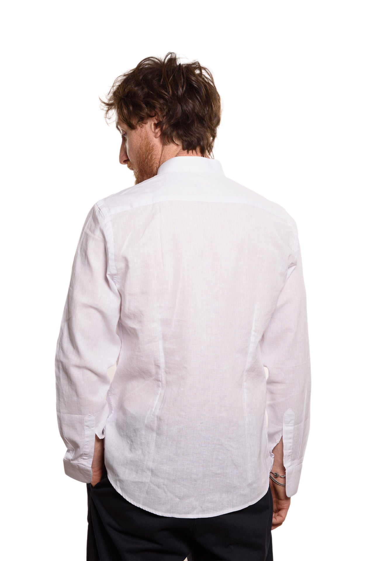 Camicia Coreana 100% Lino Bianca