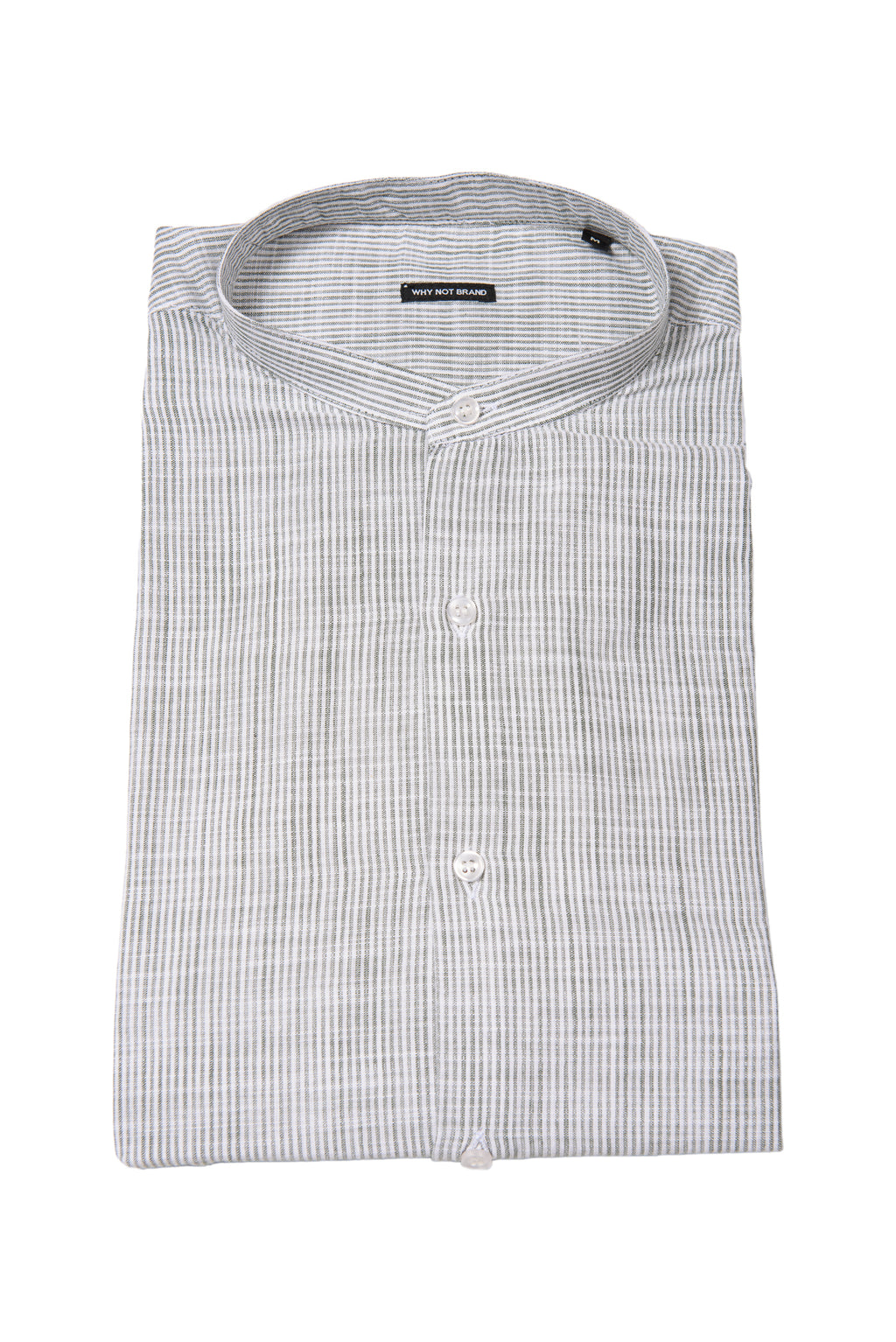 Camicia Coreana Bacchettata Millerighe 100% Lino Verde