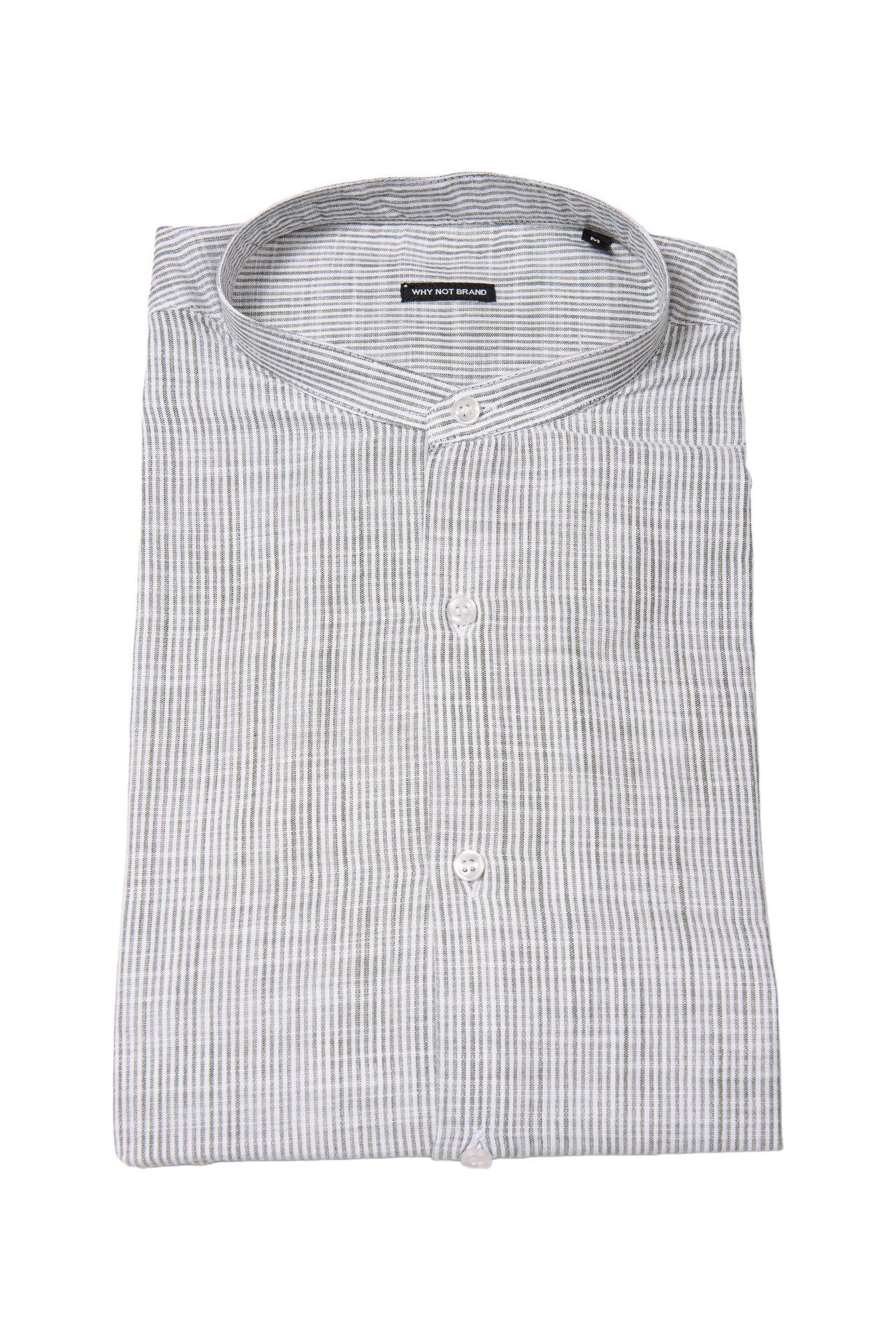 Camicia Coreana Bacchettata Millerighe 100% Lino Verde