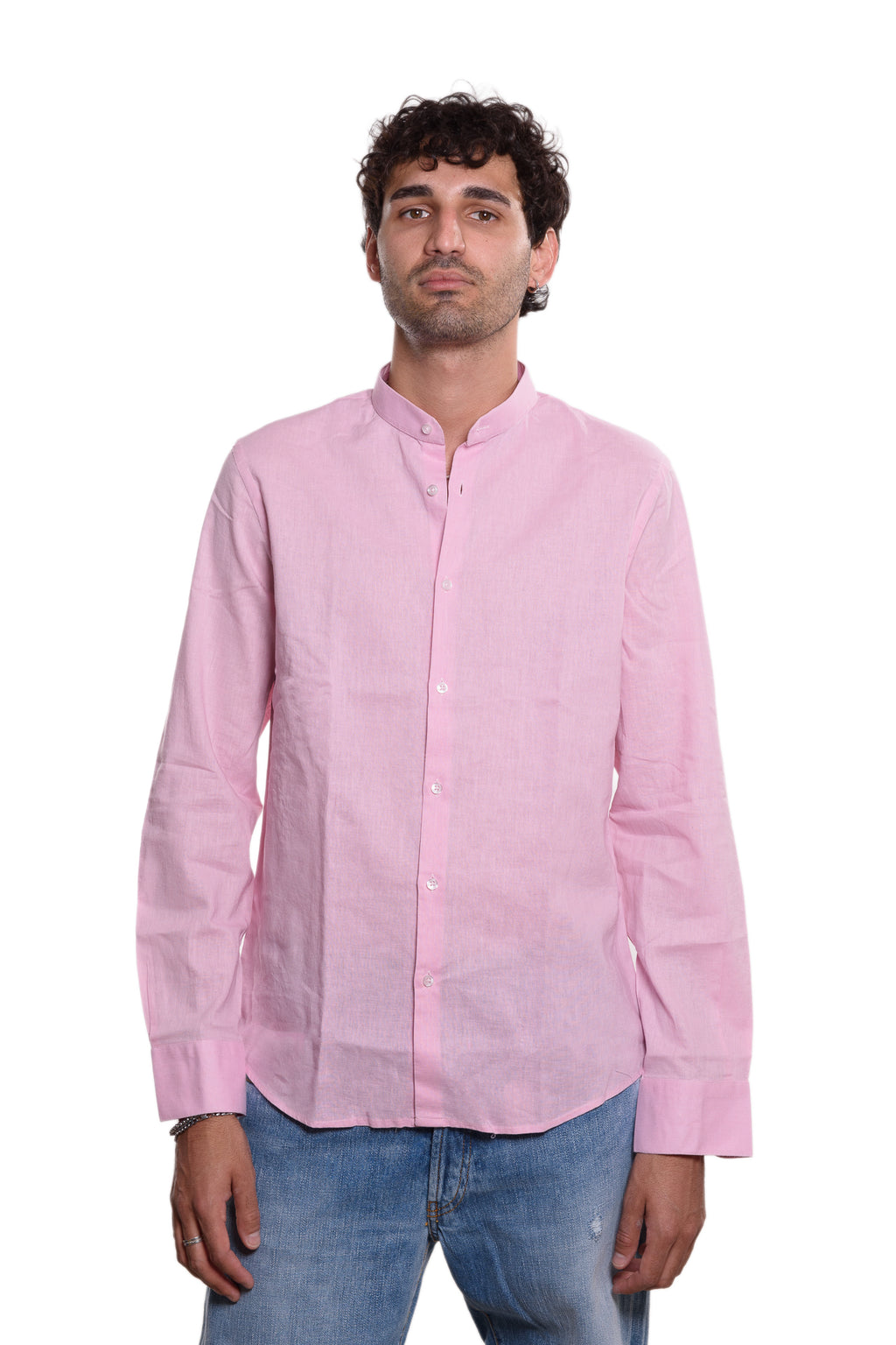 Camicia Coreana 100% Lino Rosa