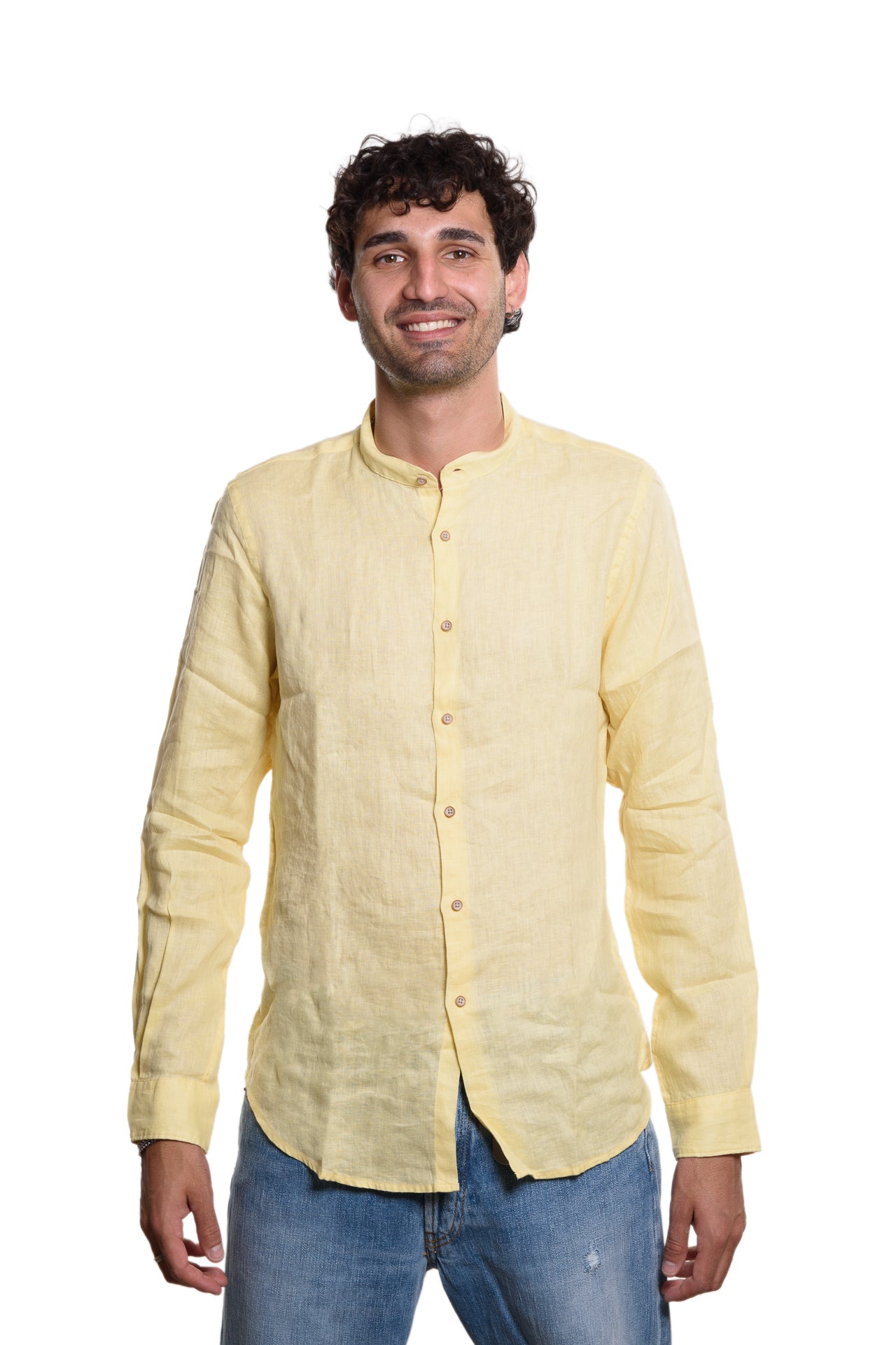 Camicia Coreana 100% Lino Gialla