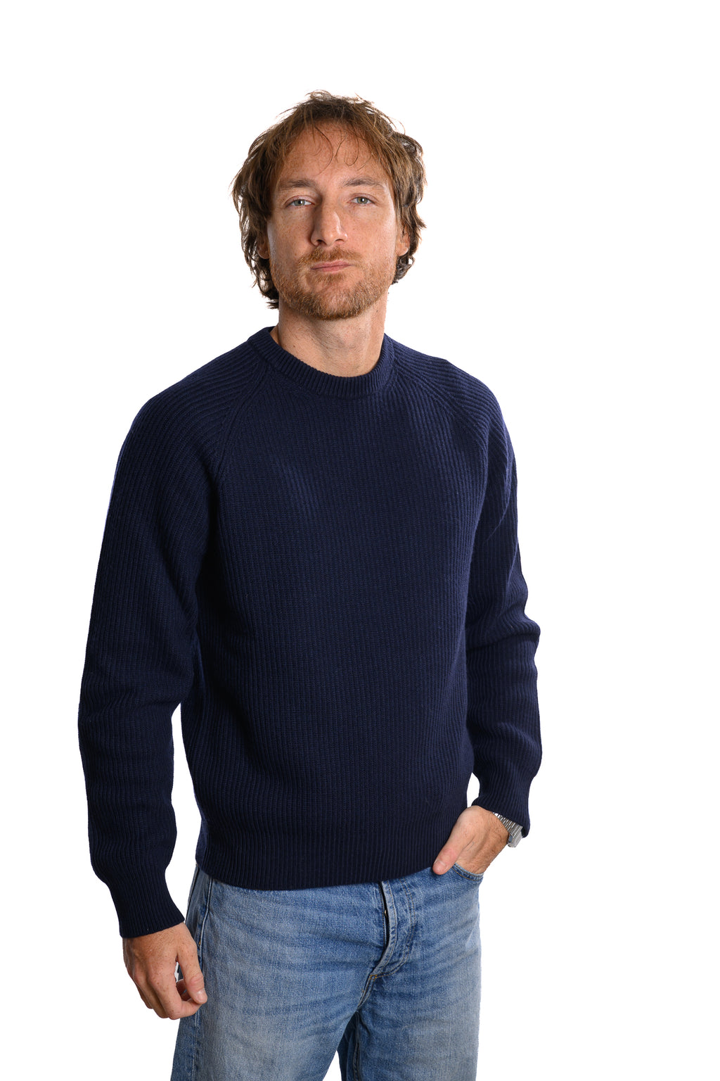 Girocollo Costa Inglese Manica Raglan 90% Lana 10% Cashmere Navy