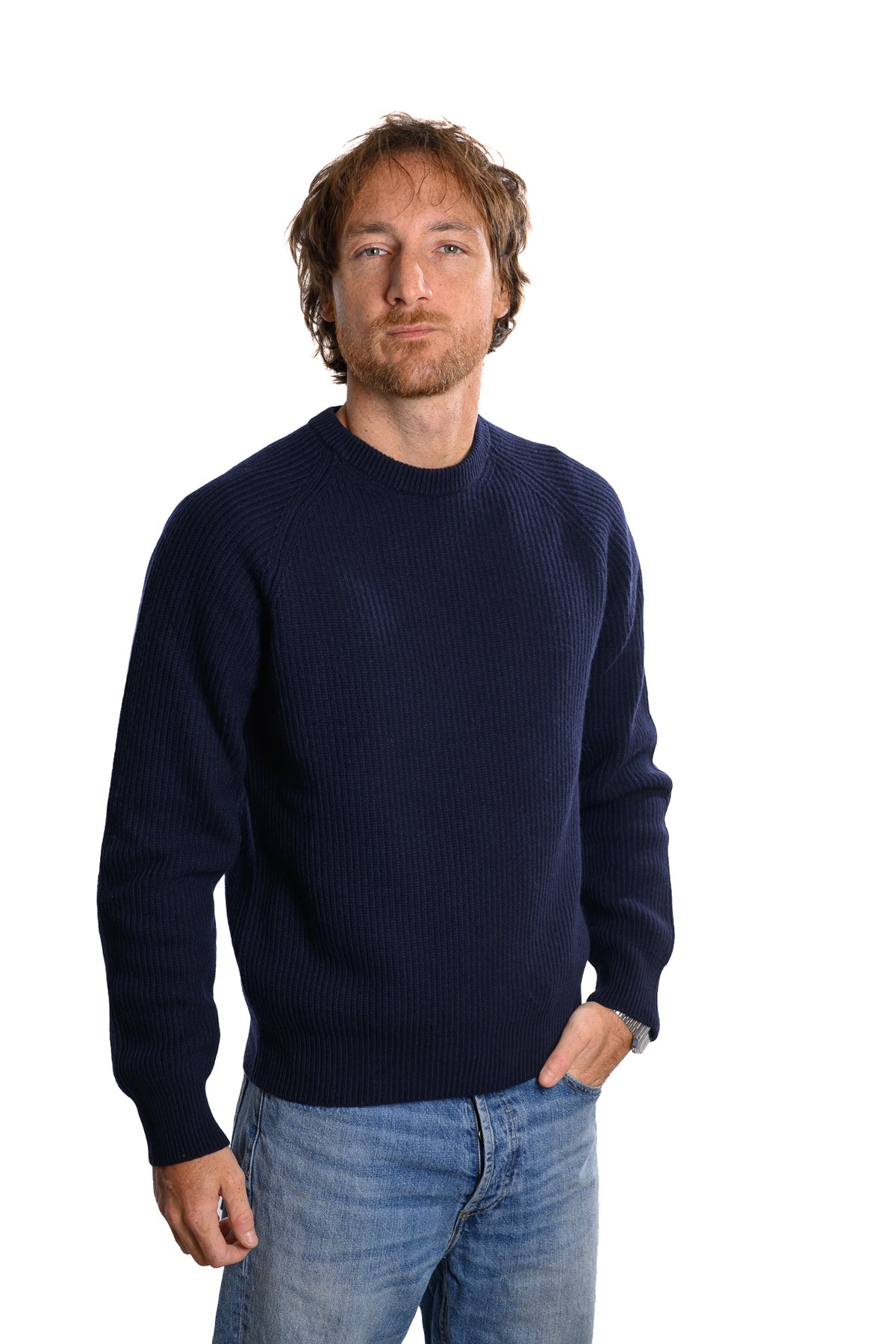 Girocollo Costa Inglese Manica Raglan 90% Lana 10% Cashmere Navy