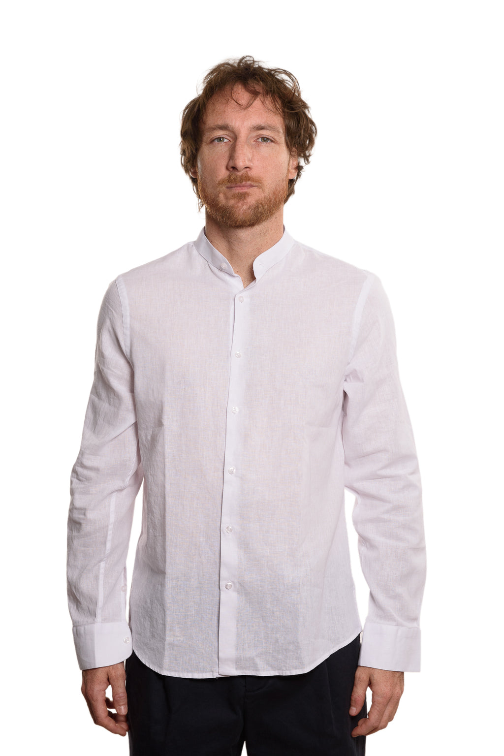 Camicia Coreana 100% Lino Bianca