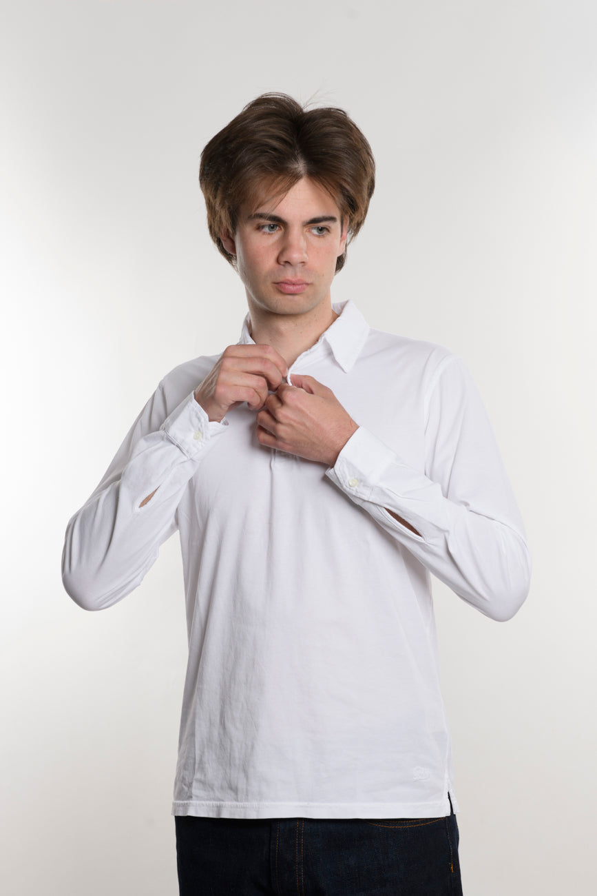 Polo Long Sleeve Bianca 100% Cotone Jersey
