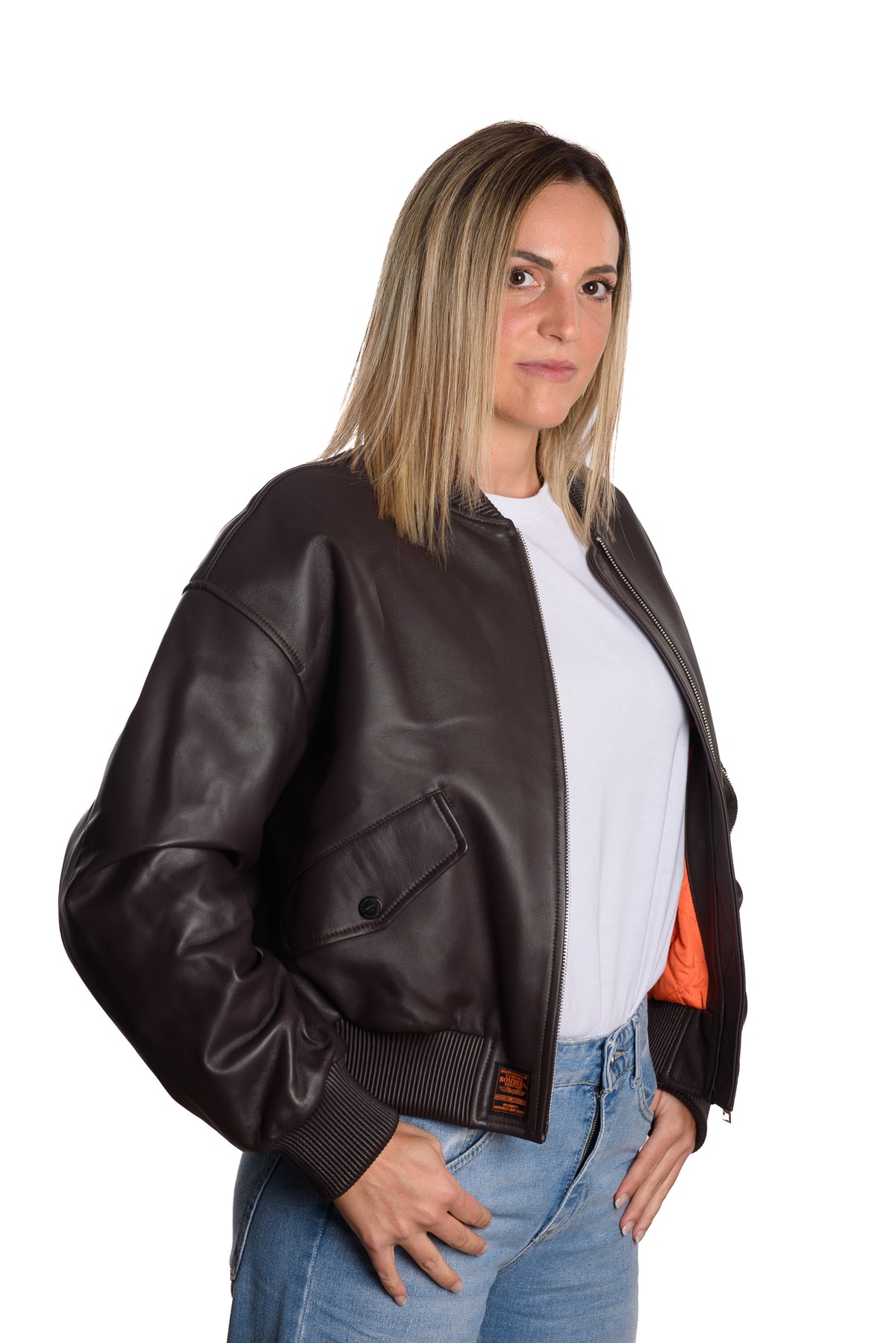 Bomber Leather Women Moro