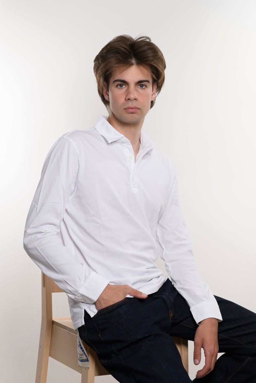 Polo Long Sleeve Bianca 100% Cotone Jersey