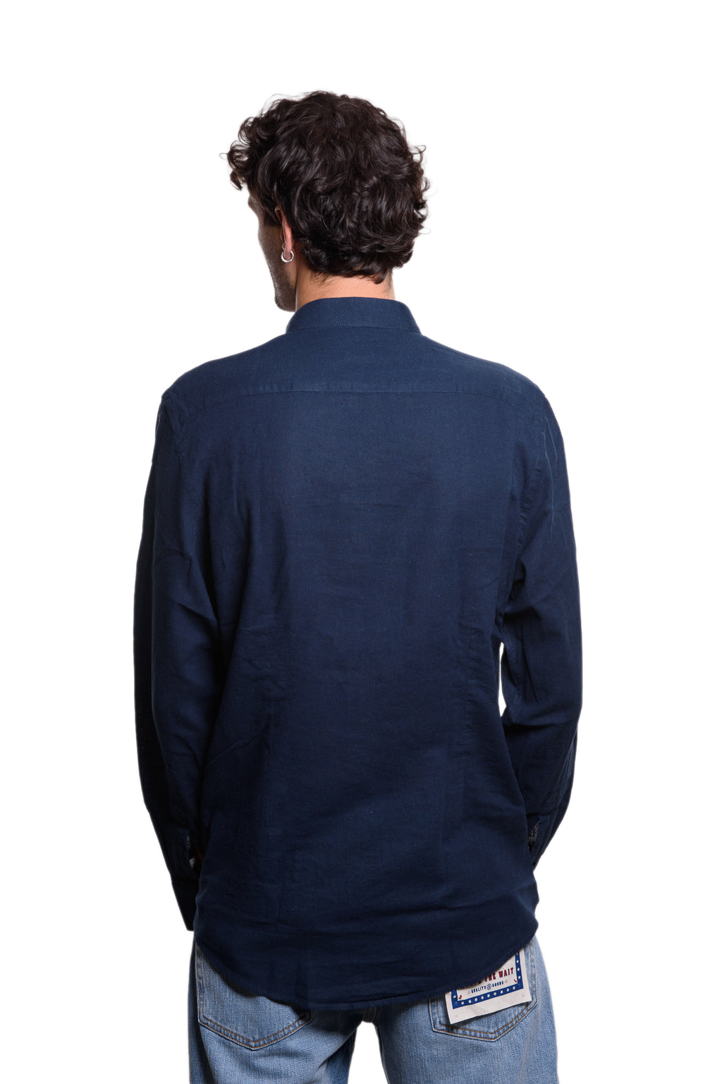 Camicia Coreana 100% Lino Blu