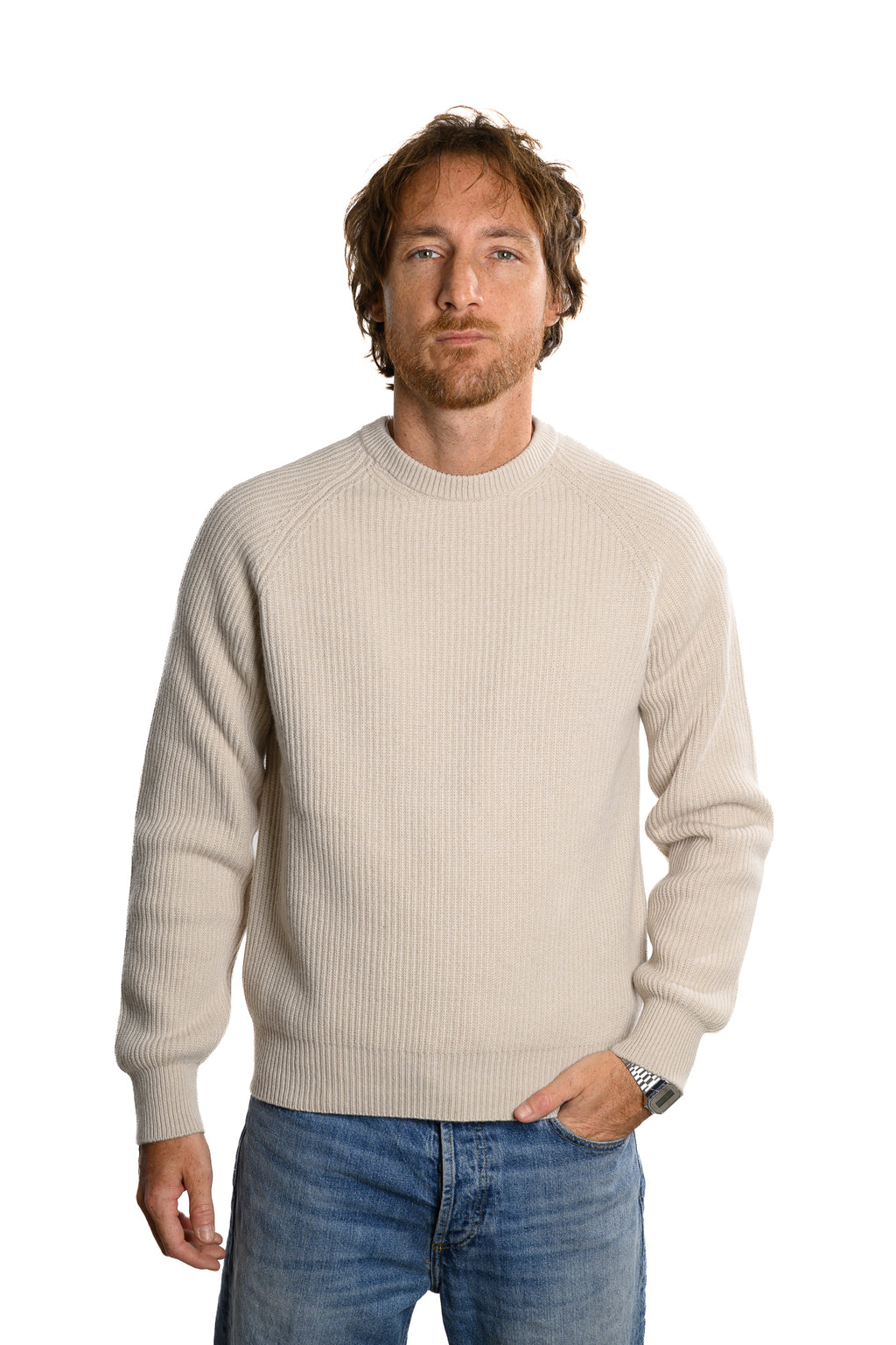 Girocollo Costa Inglese Manica Raglan 90% Lana 10% Cashmere Sand