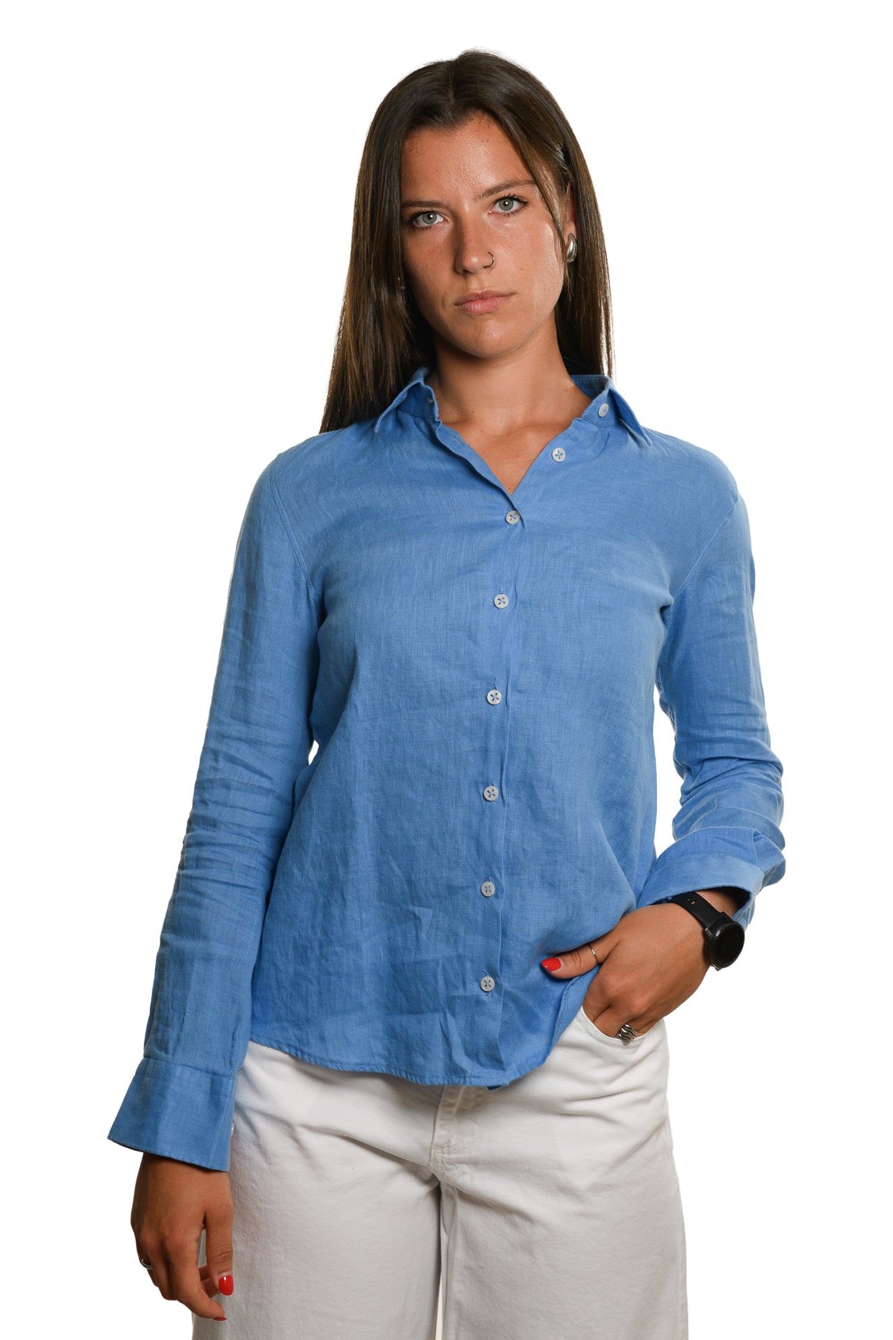 Camicia Puro Lino Azzurra Donna