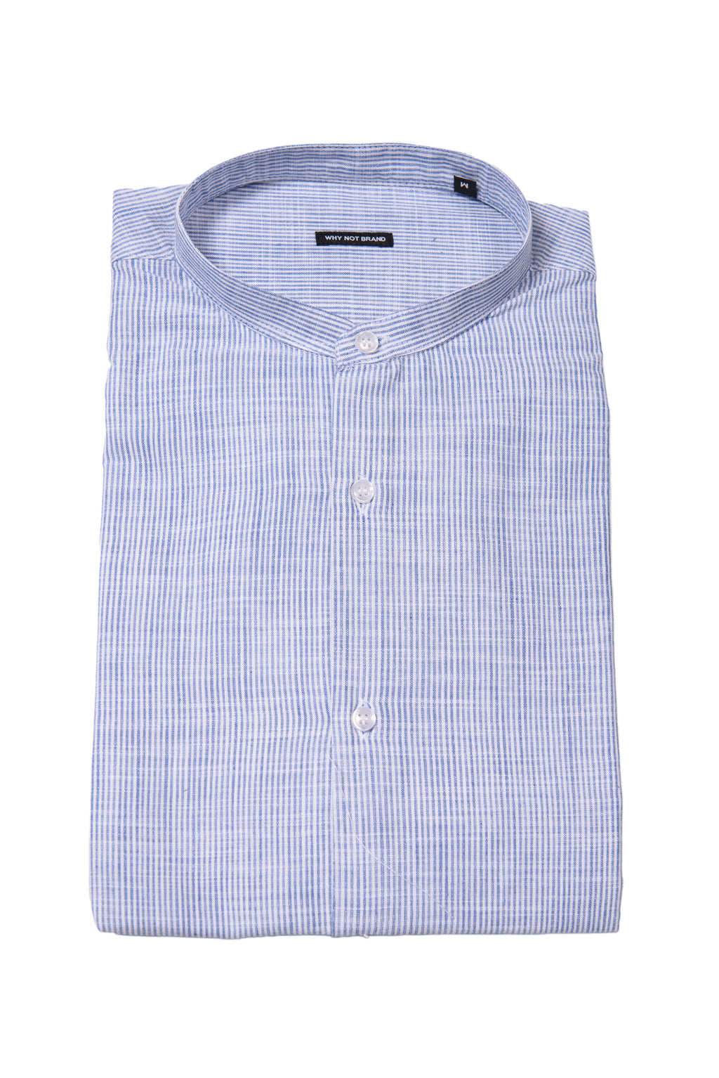 Camicia Coreana Bacchettata Millerighe 100% Lino Blu