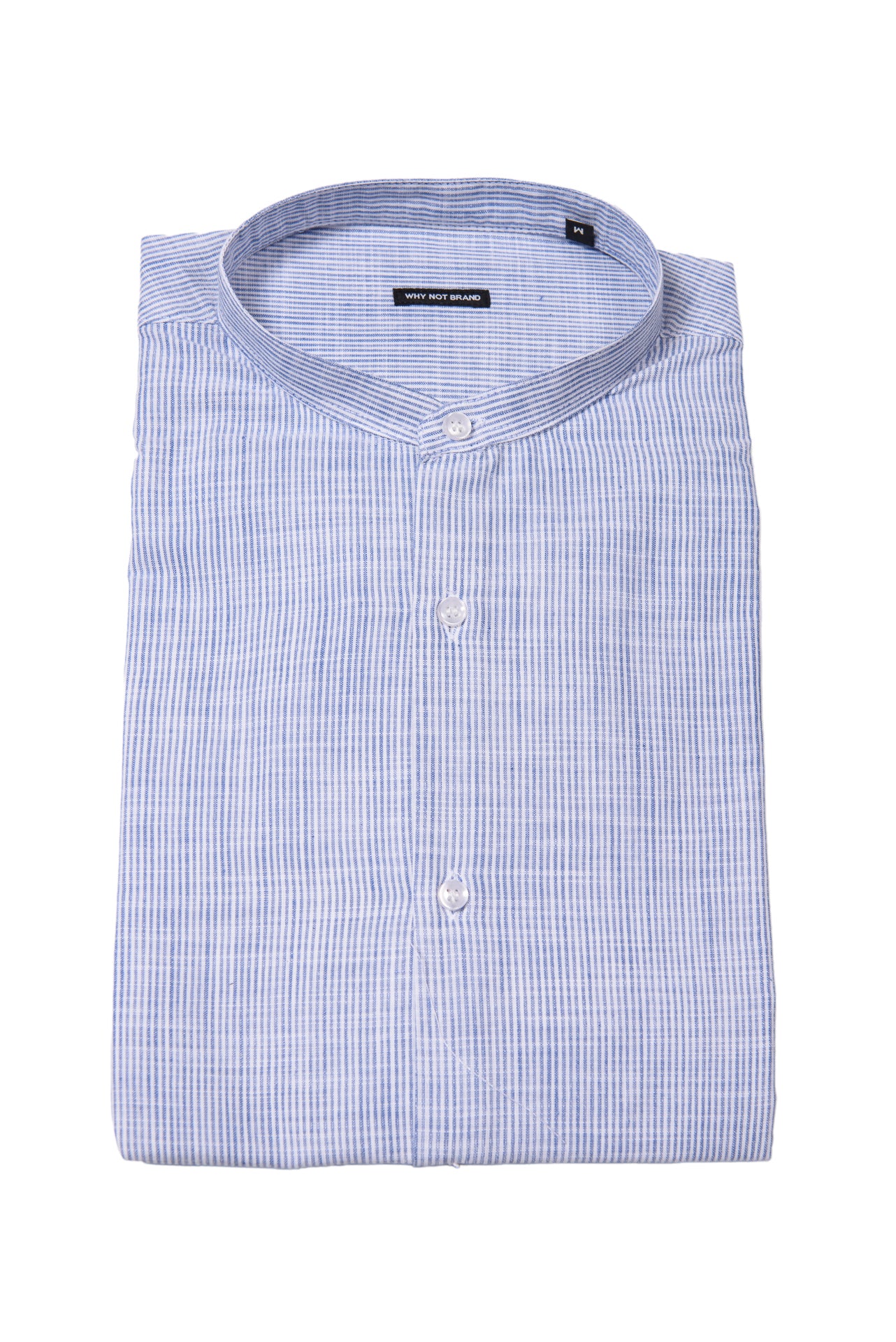 Camicia Coreana Bacchettata Millerighe 100% Lino Blu