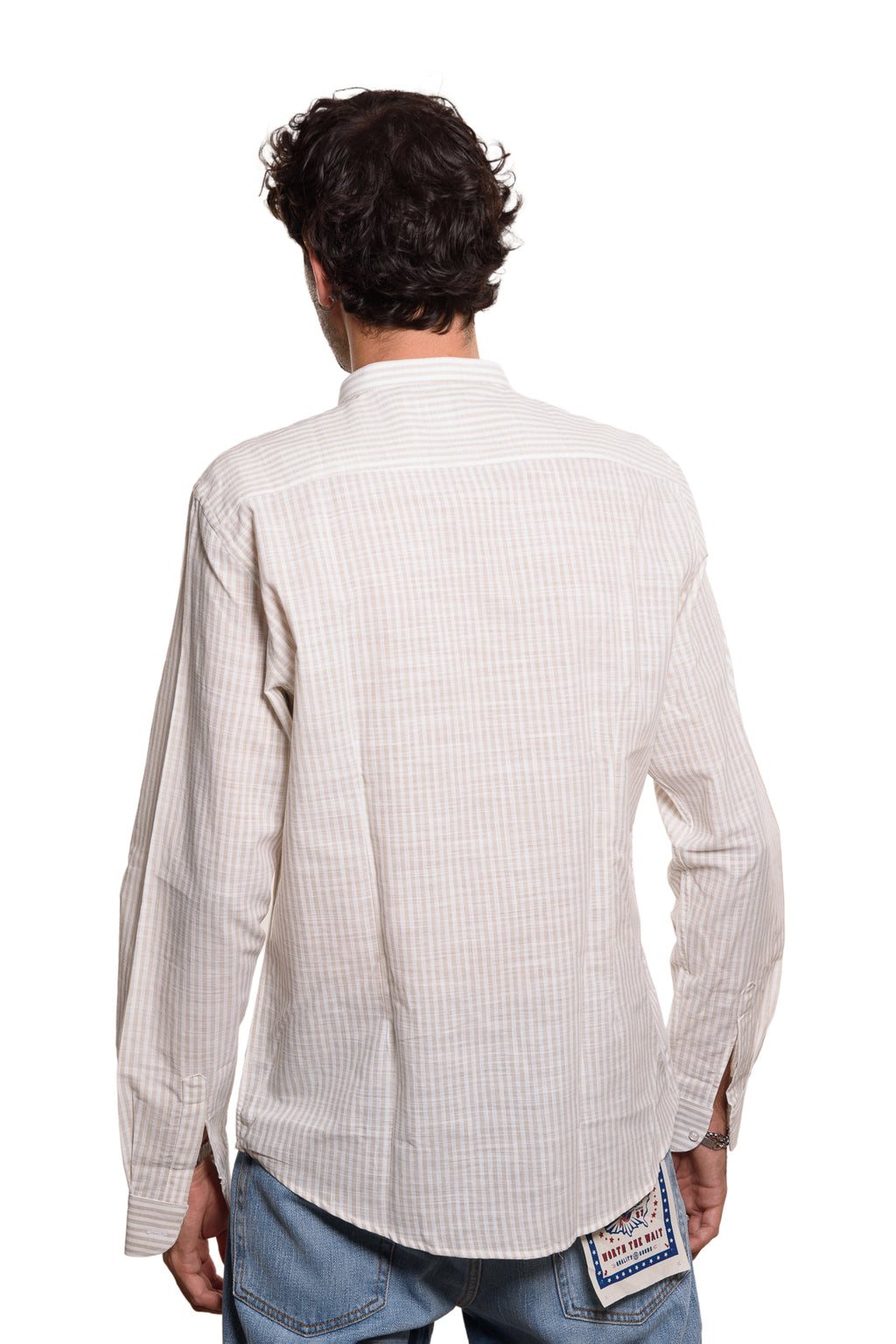 Camicia Coreana Bacchettata 100% Lino Sabbia