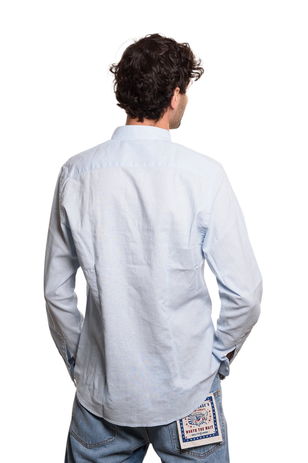 Camicia Coreana 100% Lino Azzurra