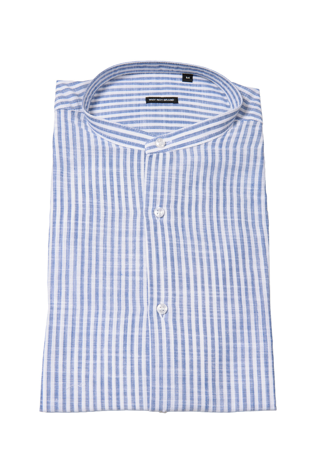 Camicia Coreana Bacchettata 100% Lino Blu