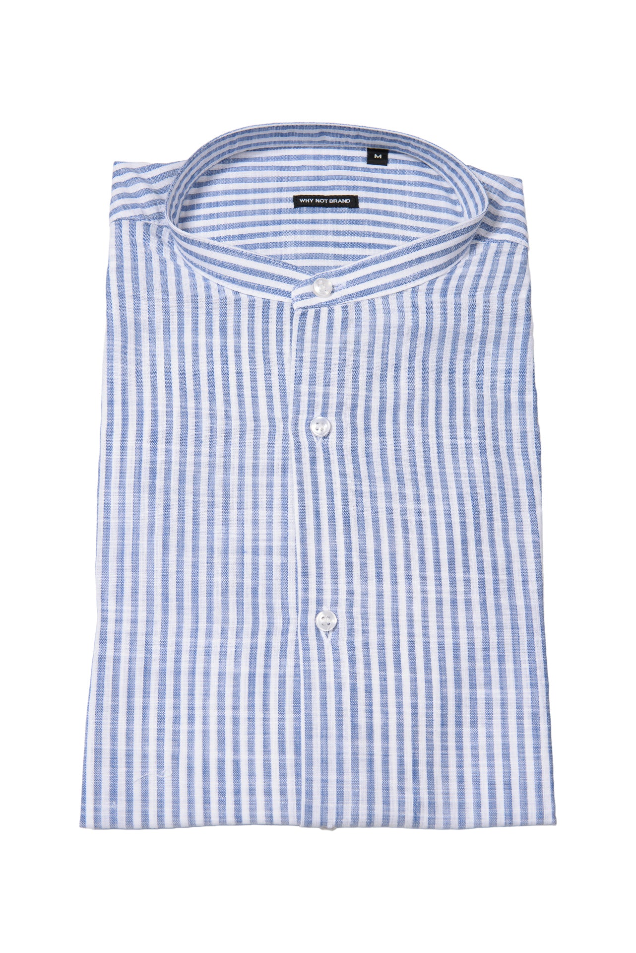 Camicia Coreana Bacchettata 100% Lino Blu
