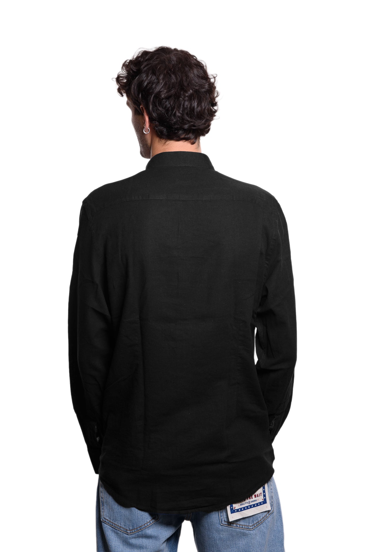 Camicia Coreana 100% Lino Nera