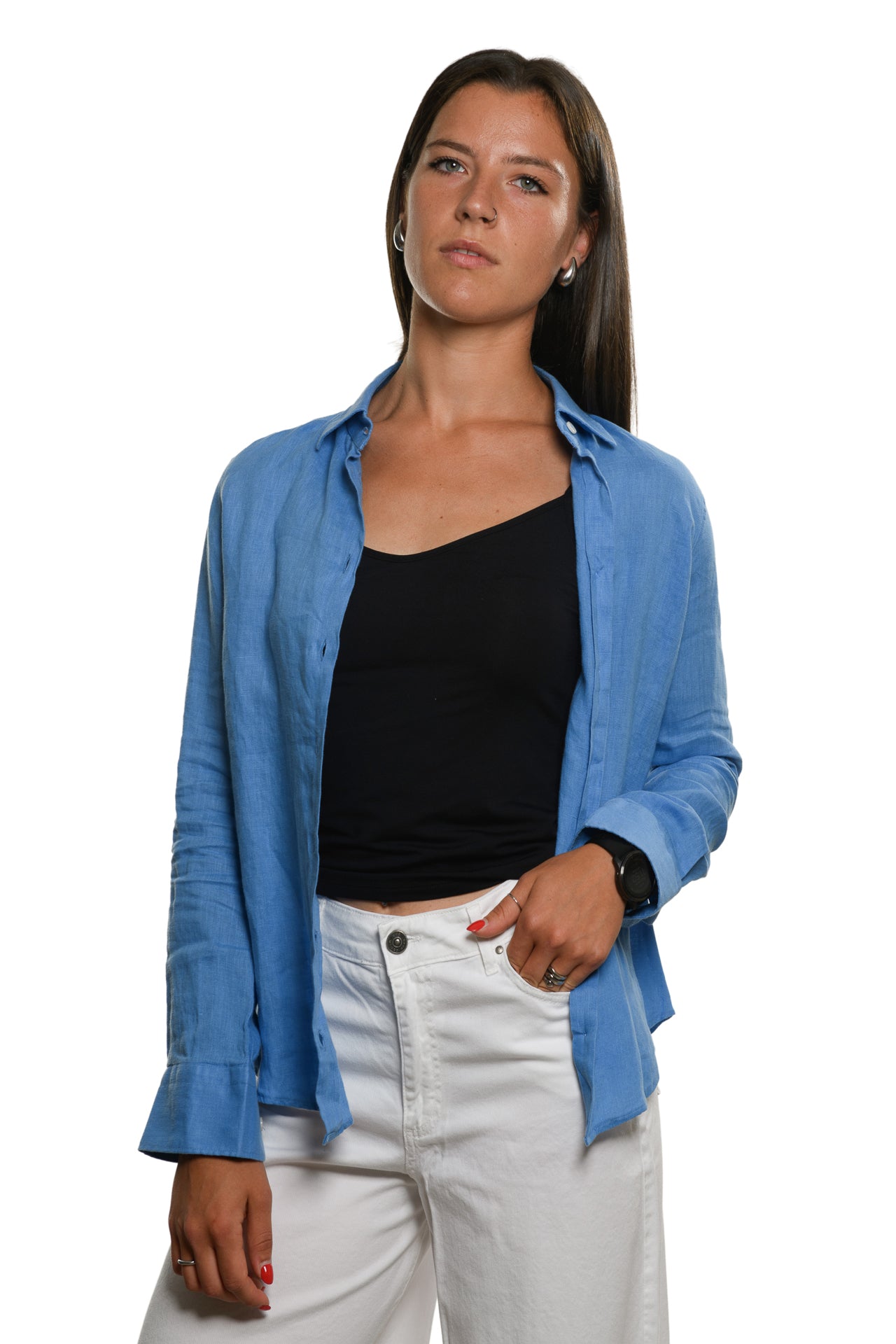 Camicia Puro Lino Azzurra Donna