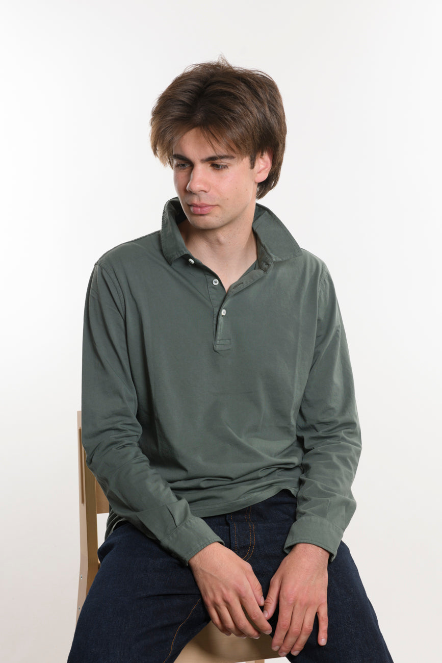 Polo Long Sleeve Green 100% Cotone Jersey