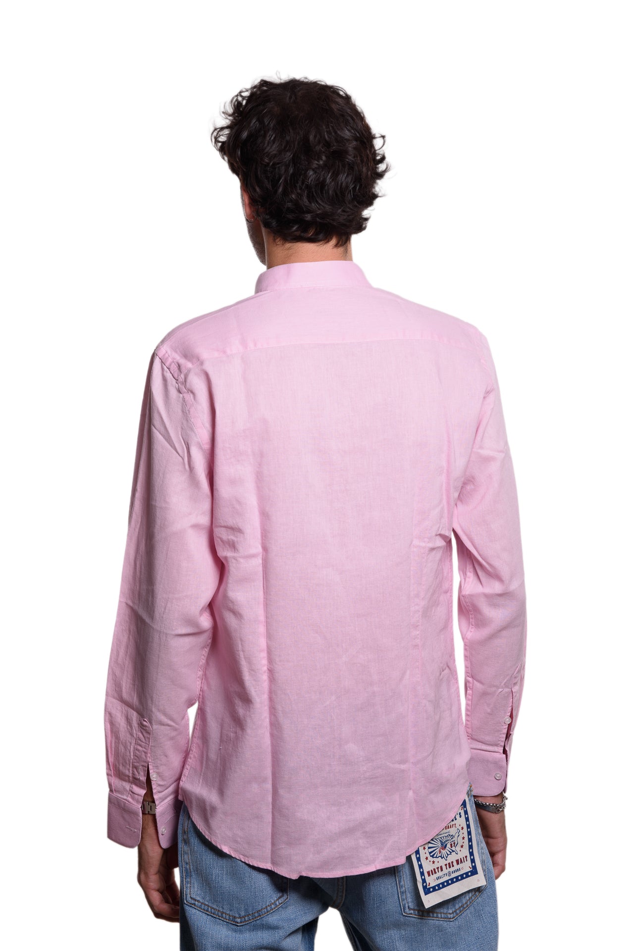 Camicia Coreana 100% Lino Rosa