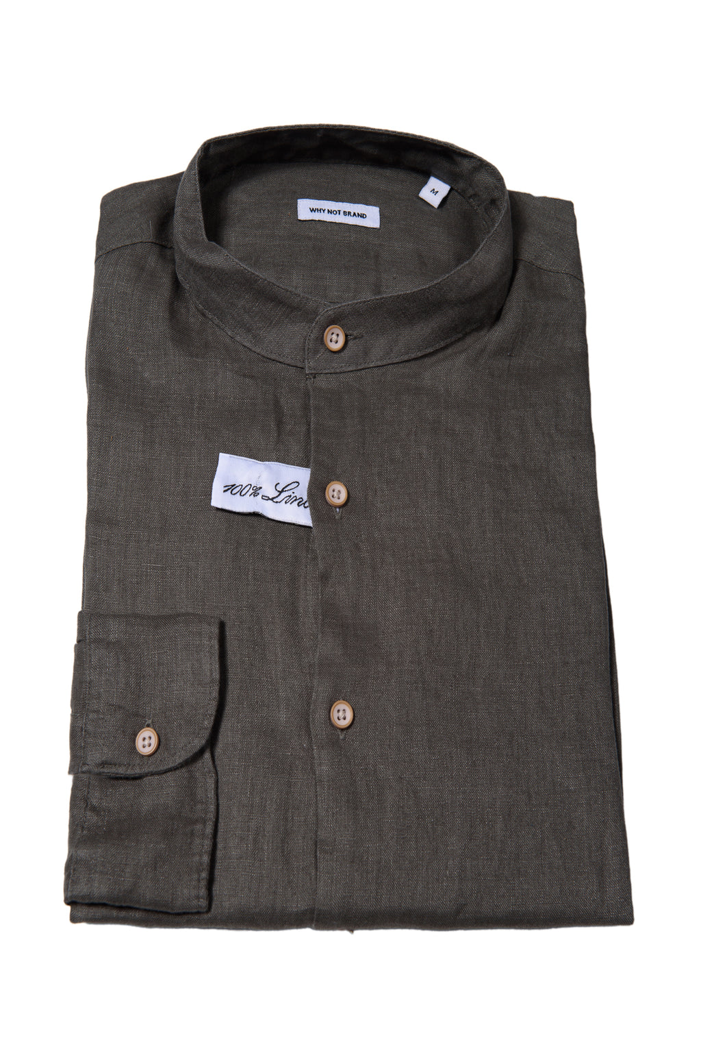 Camicia Coreana 100% Lino Verde Militare