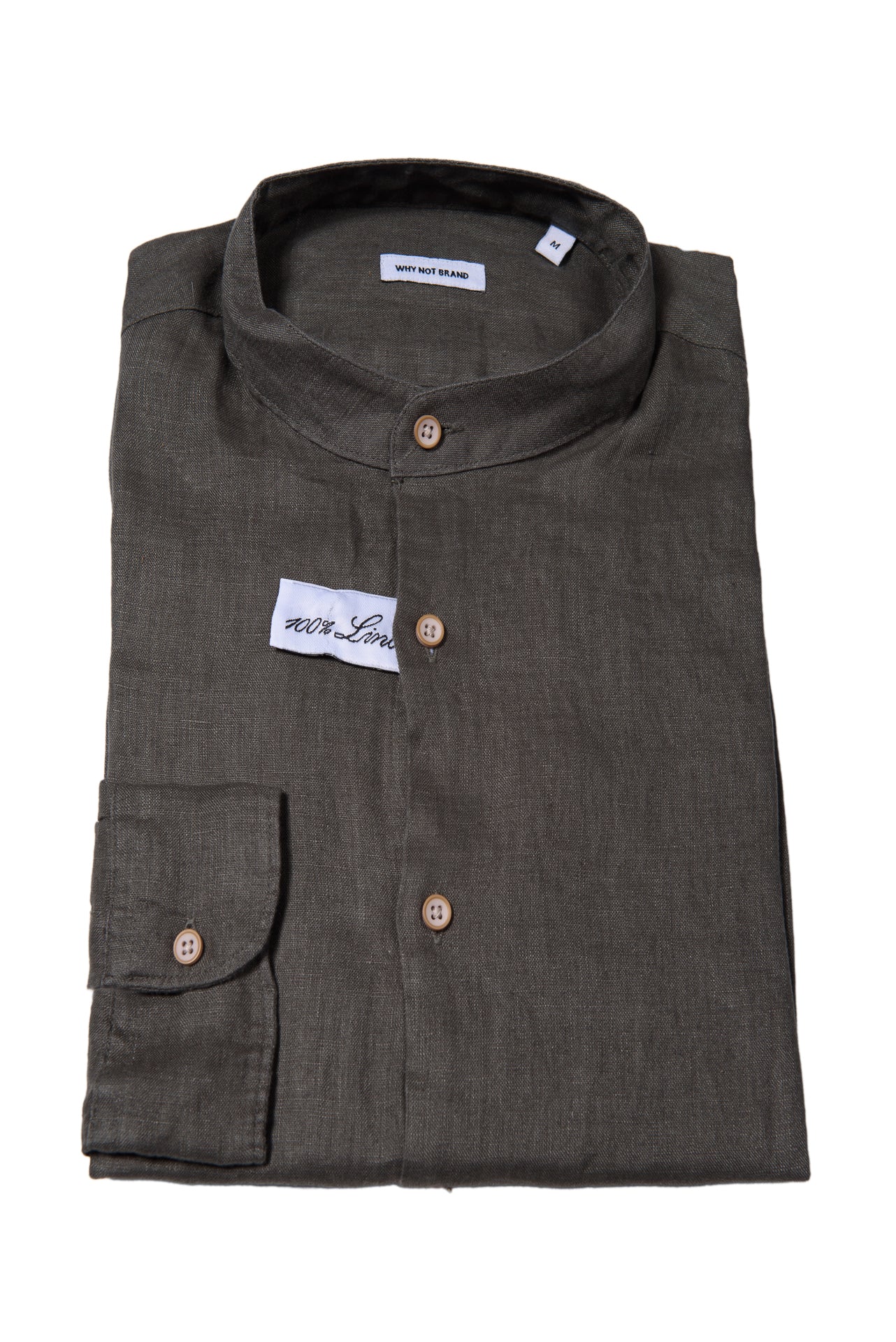 Camicia Coreana 100% Lino Verde Militare