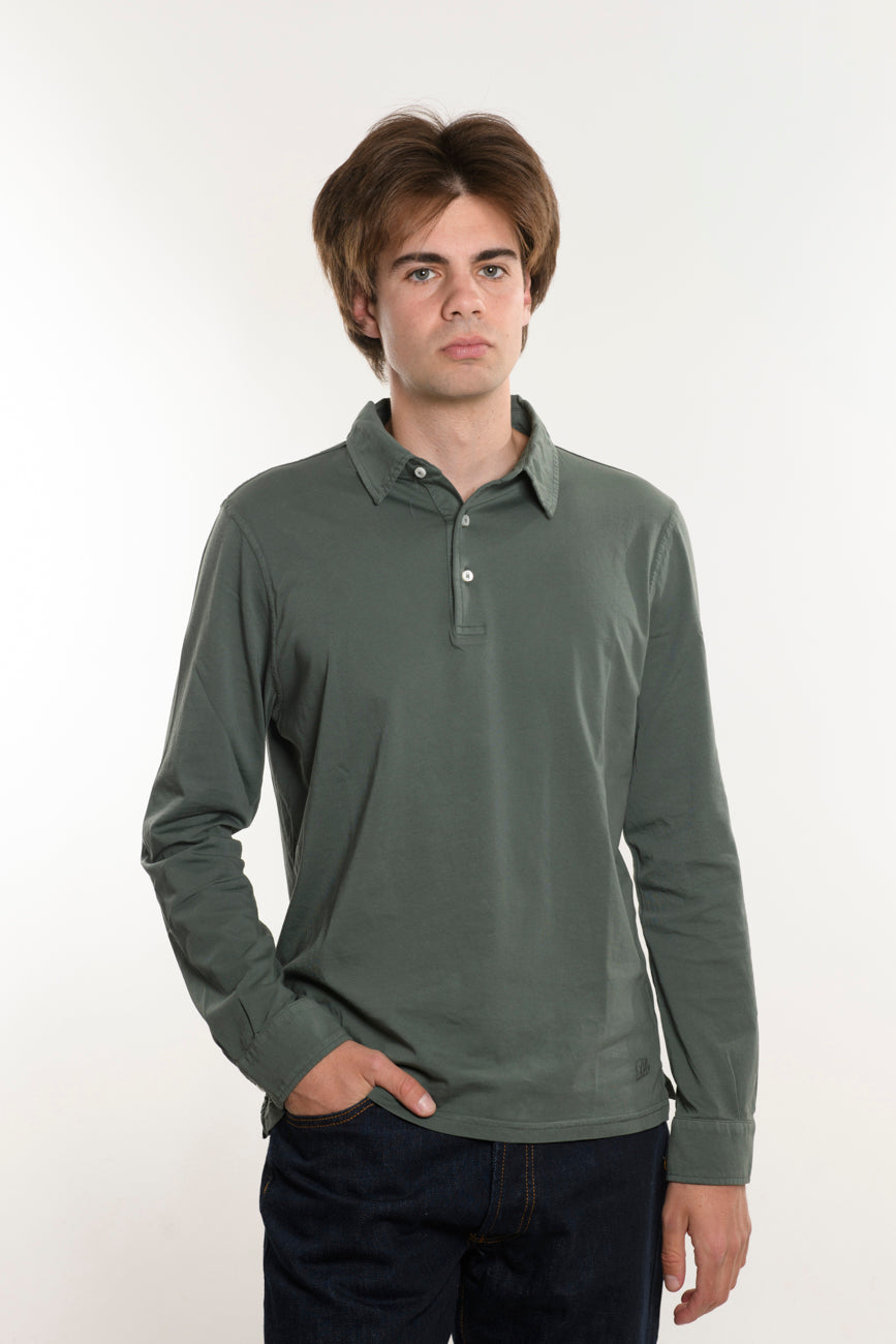 Polo Long Sleeve Green 100% Cotone Jersey