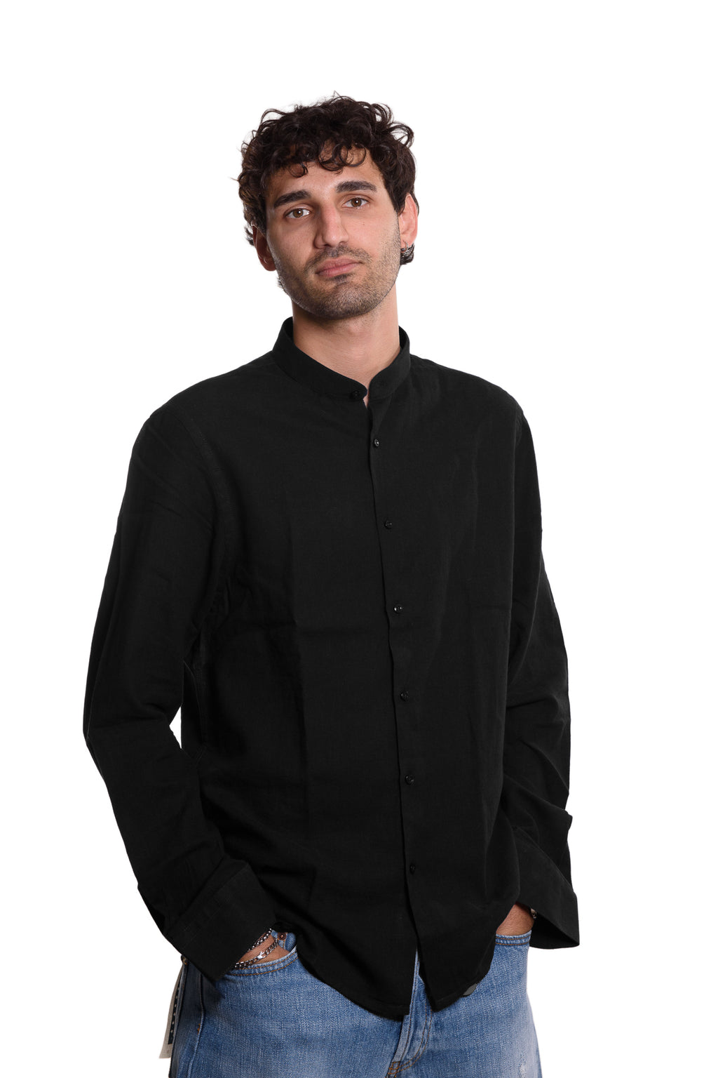Camicia Coreana 100% Lino Nera