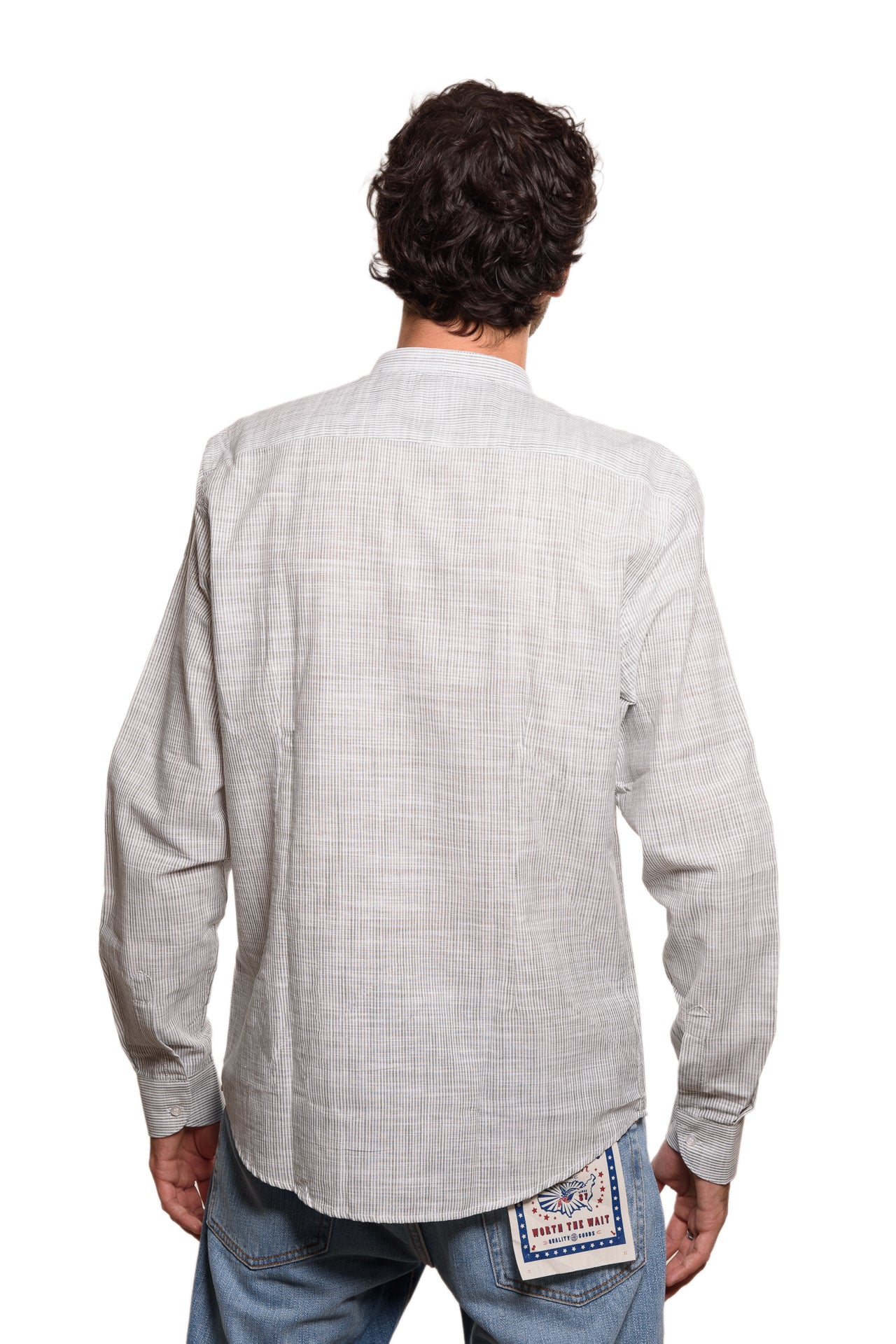 Camicia Coreana Bacchettata Millerighe 100% Lino Verde
